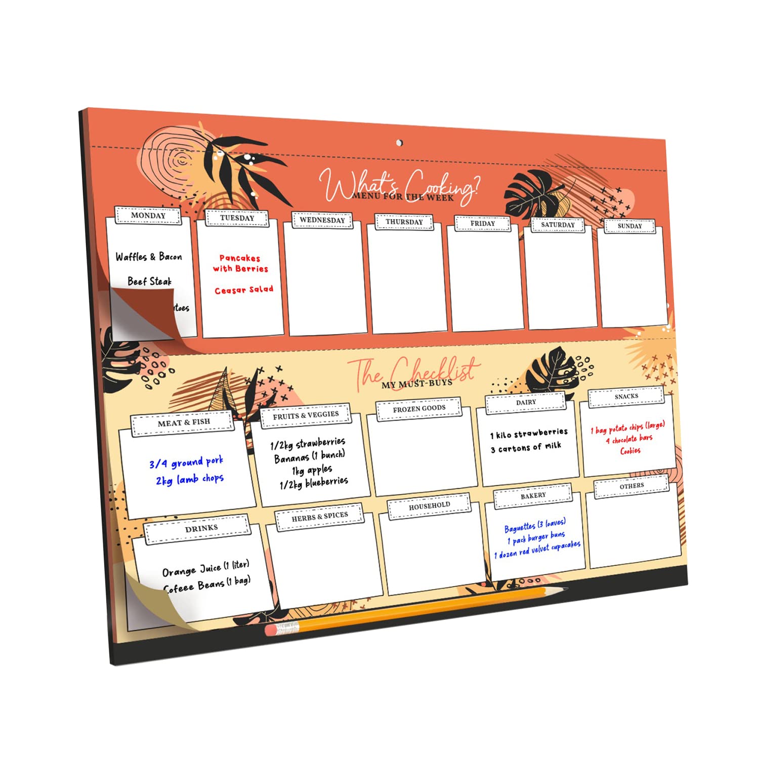 Magnetic Dry Erase Weekly Meal Planner for Kitchen & Fridge - 12x9