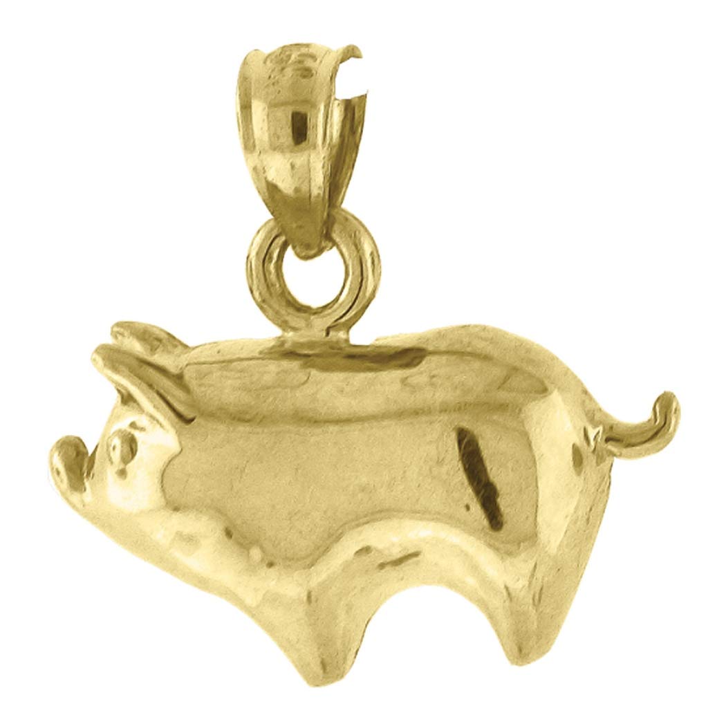 10K Yellow Gold Pig Charm Pendant Necklace - 16.8mm Height x 17.3mm Width - Unisex Jewelry Gift for Women & Men - Perfect for Birthday, Anniversary, and Zodiac Animal Lovers