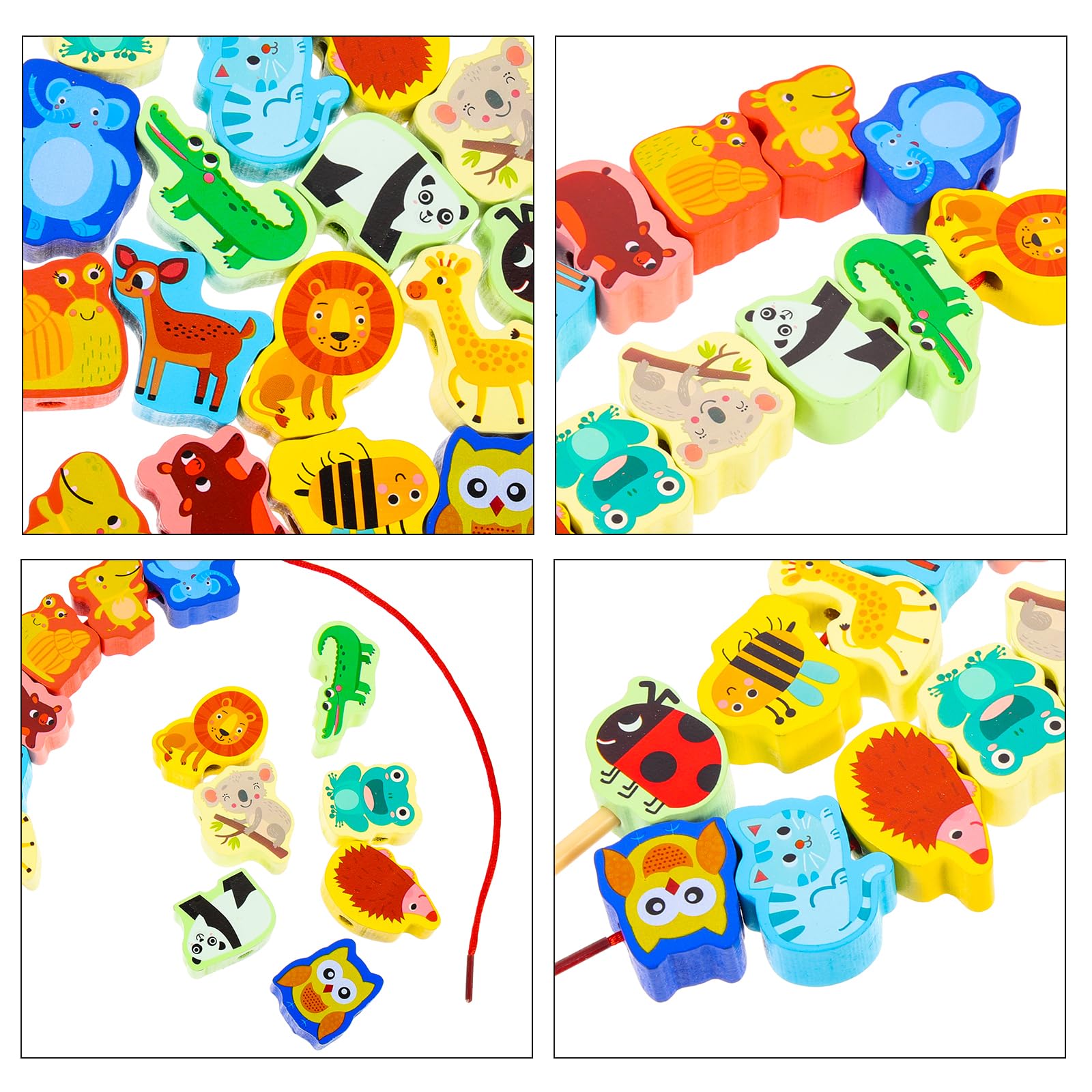 Montessori Wooden Animal Beads Threading Toy Set - Educational Toddler Beading Activity for Fine Motor Skills Development | Perfect for Preschool Learning, Daycare Centers & Home Playtime