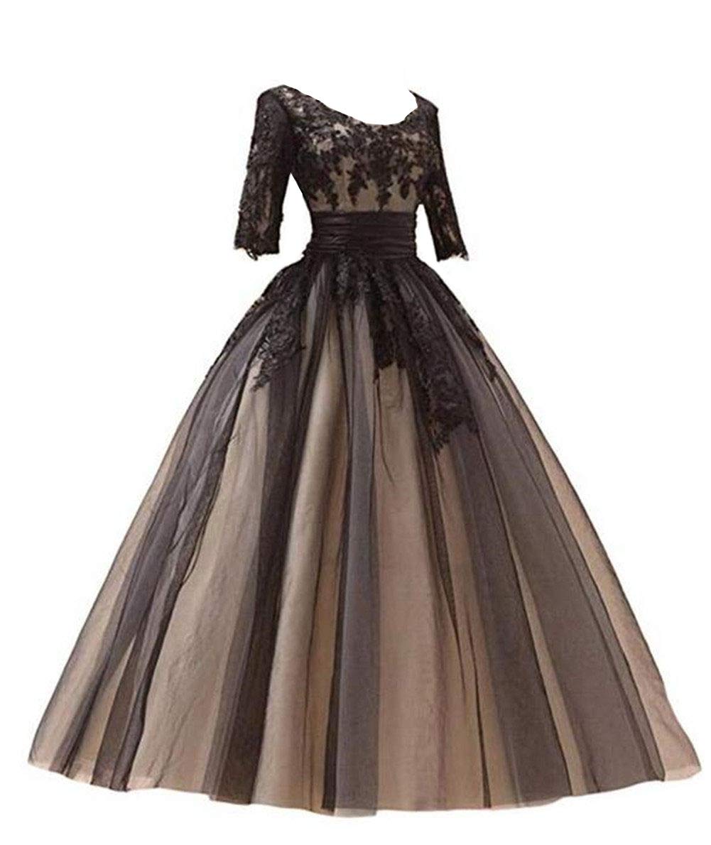 Emanni Women's A-Line Applique Formal Evening Dress for Wedding, Prom & Ball Gown - Elegant Long Sleeve Gown for Special Occasions, Parties & Black Tie Events