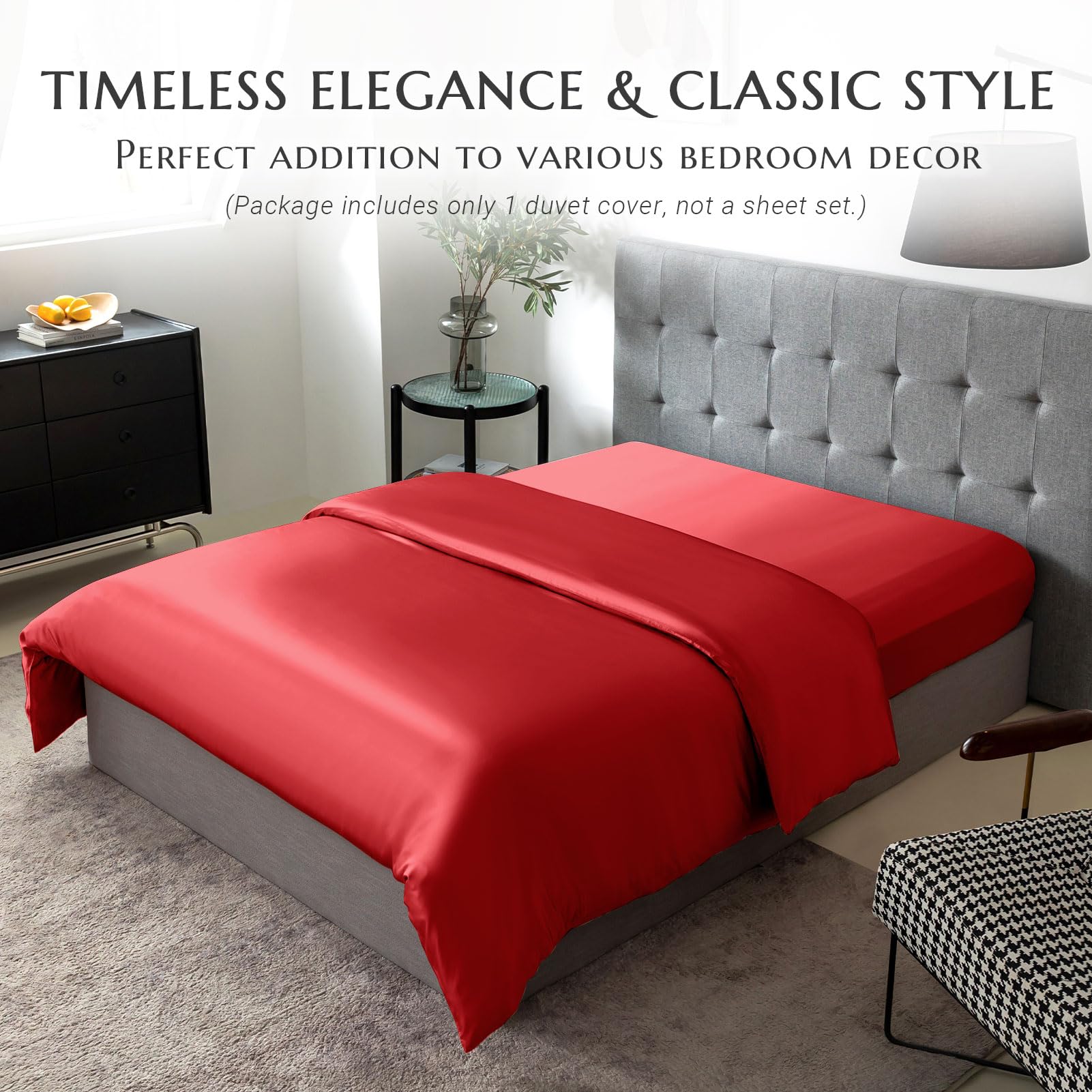 Premium 100% 7A+ Mulberry Silk Duvet Cover - Breathable & Seamless Luxury Bedding with Easy-Care Zipper Closure (Twin Size, Red) | Perfect for Allergy Relief & Temperature Regulation in All Seasons