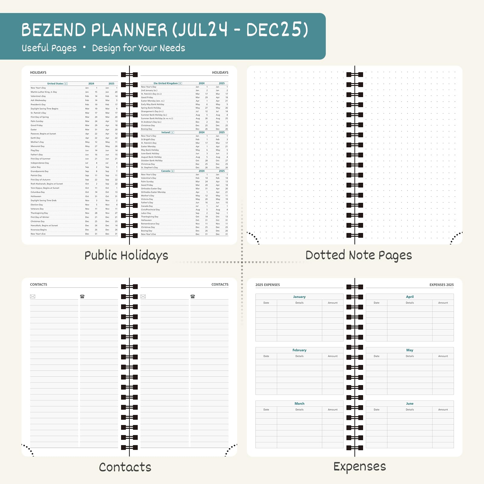 BEZEND 2024-2025 18-Month Academic Planner (July 2024 - December 2025) - Lavender Vegan Leather Cover, Spiral Bound Weekly & Monthly Calendar - Perfect for Students, Professionals & Organizing Schedules