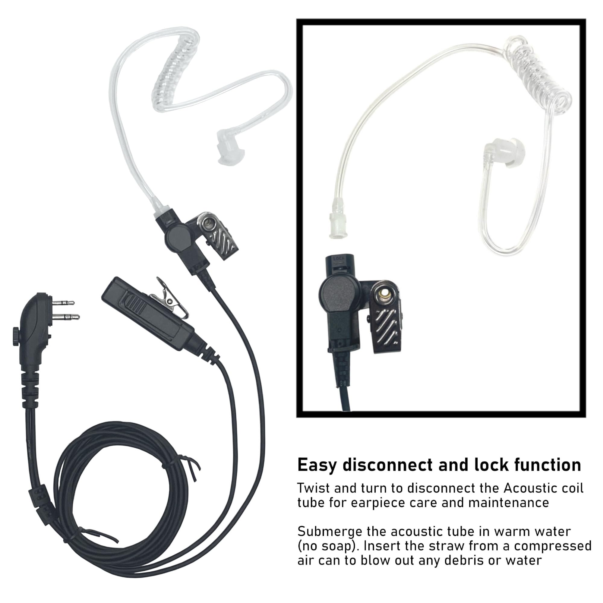 MaximalPower 10-Pack Clear Coil Tube Earbud Headset Replacement for Hytera PD502 PD550 PD562 TD562 - Push-to-Talk Button & Mic Included - Perfect for Security, Construction & Two-Way Radio Communication
