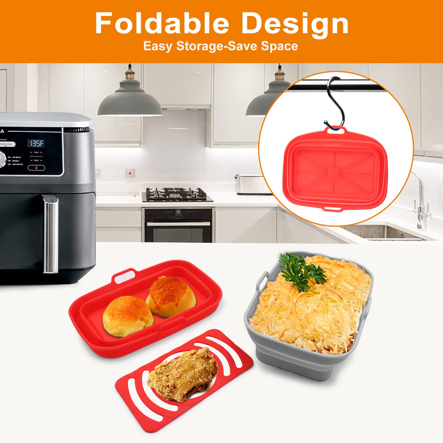 2-Pack Air Fryer Silicone Liners with Non-Slip Mats & Cleaning Brushes - Compatible with Ninja Foodi DualZone DZ401, DZ201 - Perfect for Baking, Roasting & Easy Cleanup