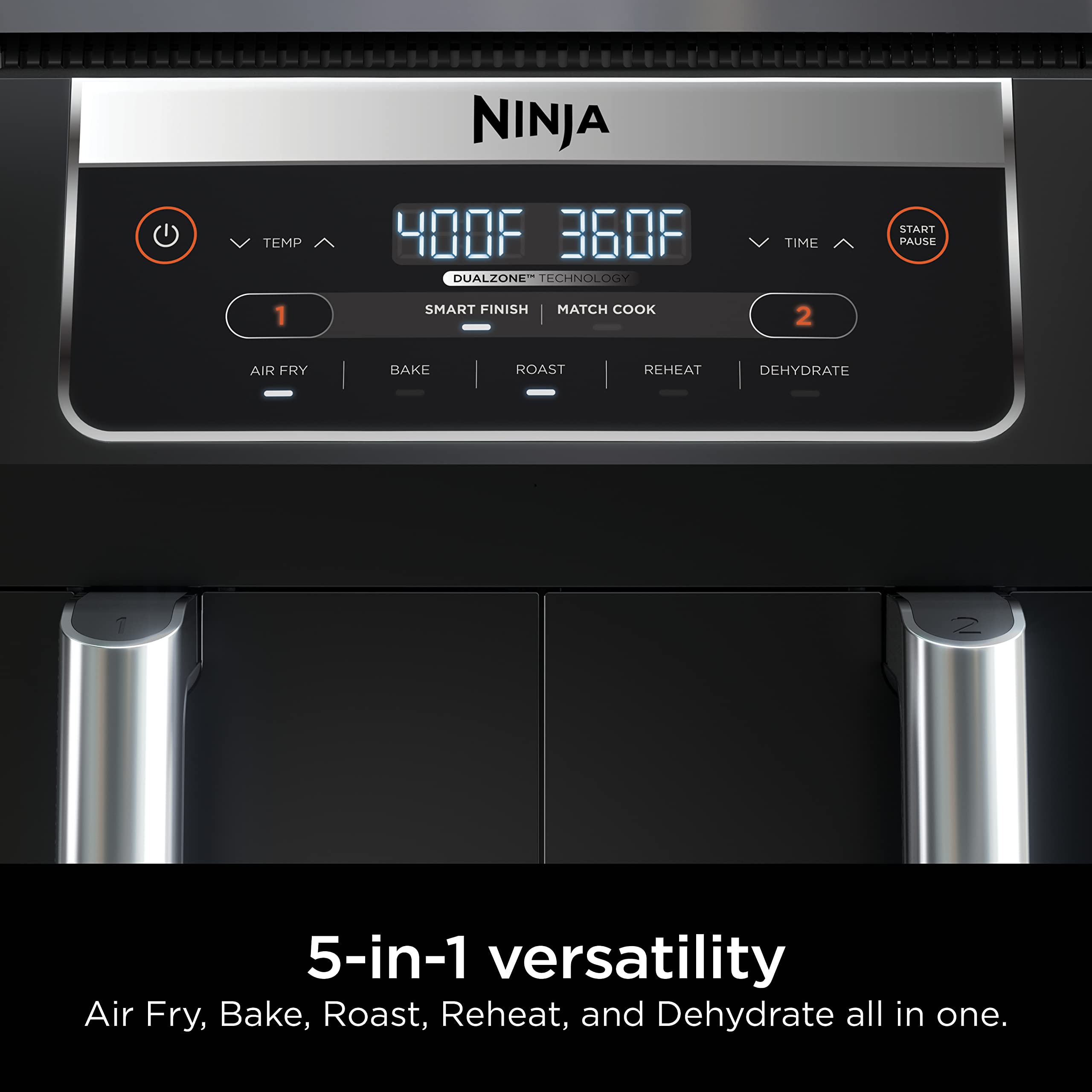 Ninja DZ090 Foodi 6 Quart 5-in-1 DualZone Air Fryer with 2 Independent Baskets - Smart Finish Technology for Roasting, Baking, Dehydrating - Perfect for Quick Snacks, Small Meals & Family Cooking - Black