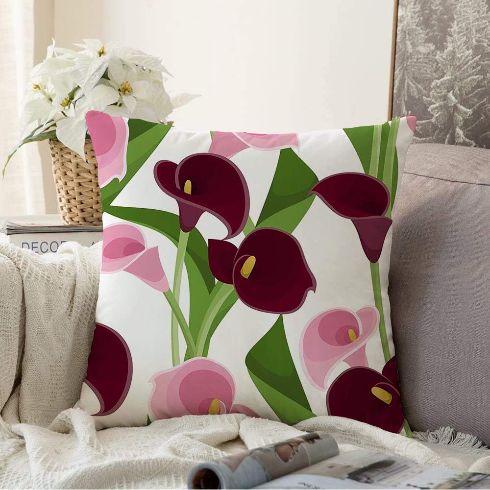 Starolal Decorative Throw Pillow Covers 16x16 Inch - Soft Square Cushion Covers with Pink Purple Calla Lily & White Zantedeschia Floral Pattern for Couch, Sofa, Bedroom & Living Room Decor