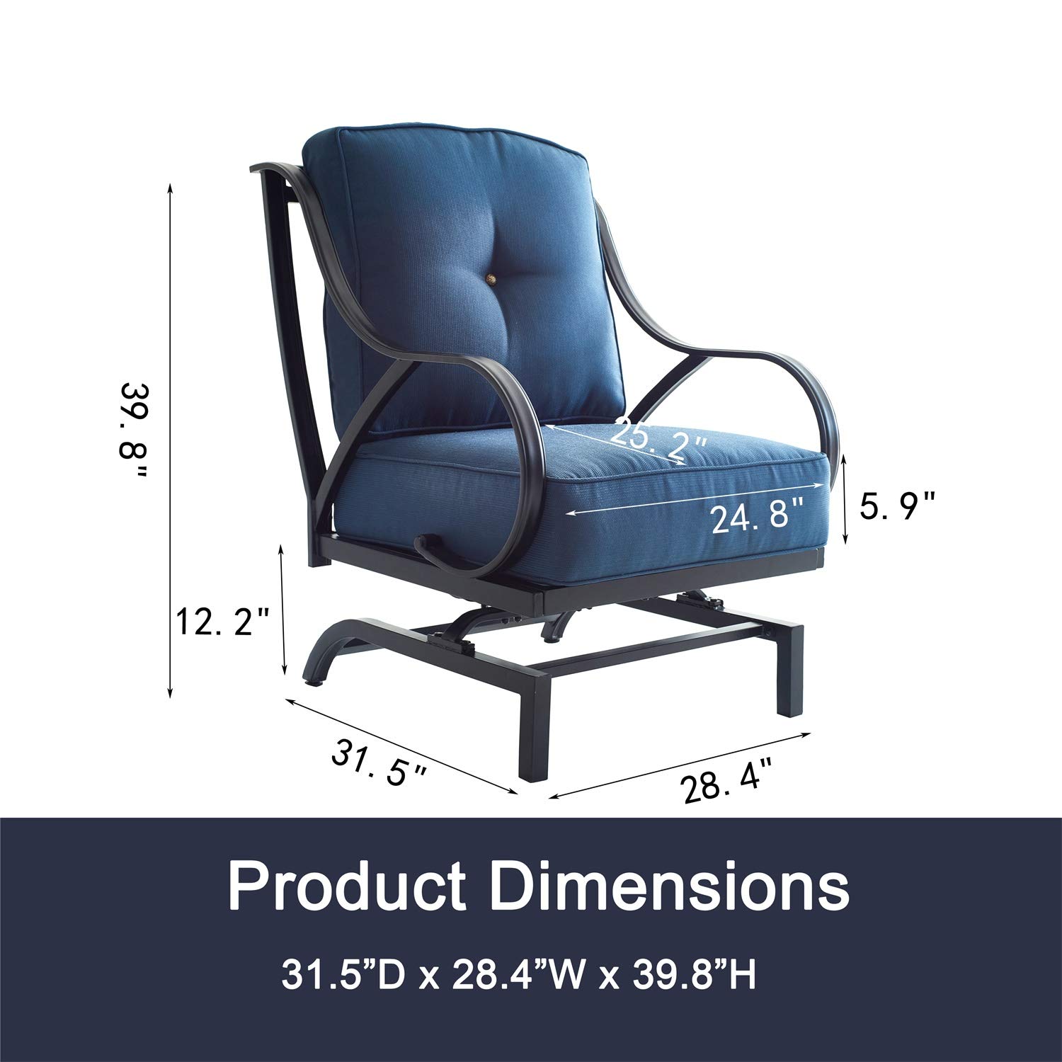 Rocking Motion Patio Chair - Outdoor Deep Seating Club Chair with Soft Cushions & Sturdy Metal Frame - Blue Garden Furniture for Yard, Lawn, Poolside Relaxation (1PC) - Perfect for Lounging, Sunbathing, and Outdoor Entertaining