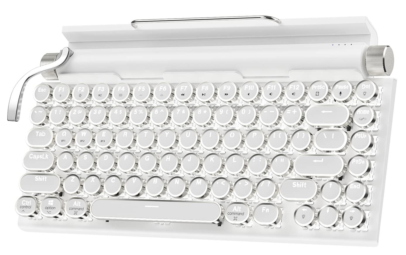 Vintage Wireless Mechanical Gaming Keyboard - 83-Key Retro Typewriter Style with Blue Switches, Punk Round Keycaps, 14 LED Backlight Modes | Bluetooth 5.0 & USB-C Connectivity for PC, Laptop, Tablet & Phone (White) - Perfect for Gaming, Office Work & Creative Typing