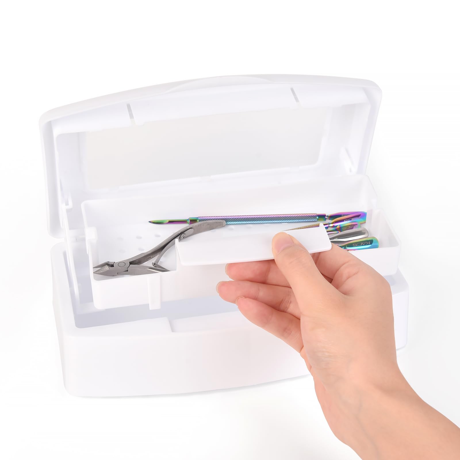 2Pcs Nail Tool Sterilizer Tray - Plastic Sterilization Box for Nail Clippers, Tweezers & Manicure Tools | Salon & Spa Equipment Organizer | Perfect for Nail Art, Hair Salons & Home Use