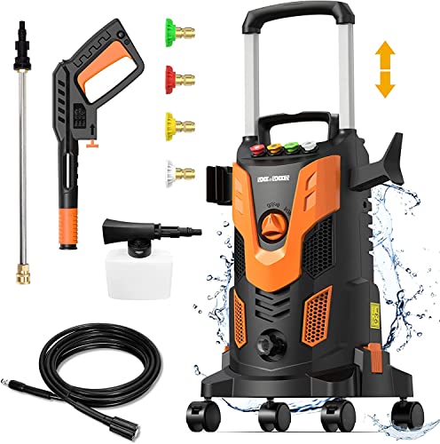 Rock&Rocker Upgraded 1750PSI Electric Pressure Washer - 2.5GPM High Power Washer with 360° Spinner Wheels & 4 Quick Connect Nozzles - Includes Foam Cannon for Car Washing, Patio Cleaning, Deck Maintenance & Home Exterior Cleaning - Perfect for Driveway, Sidewalk, Fence & Outdoor Furniture Cleaning