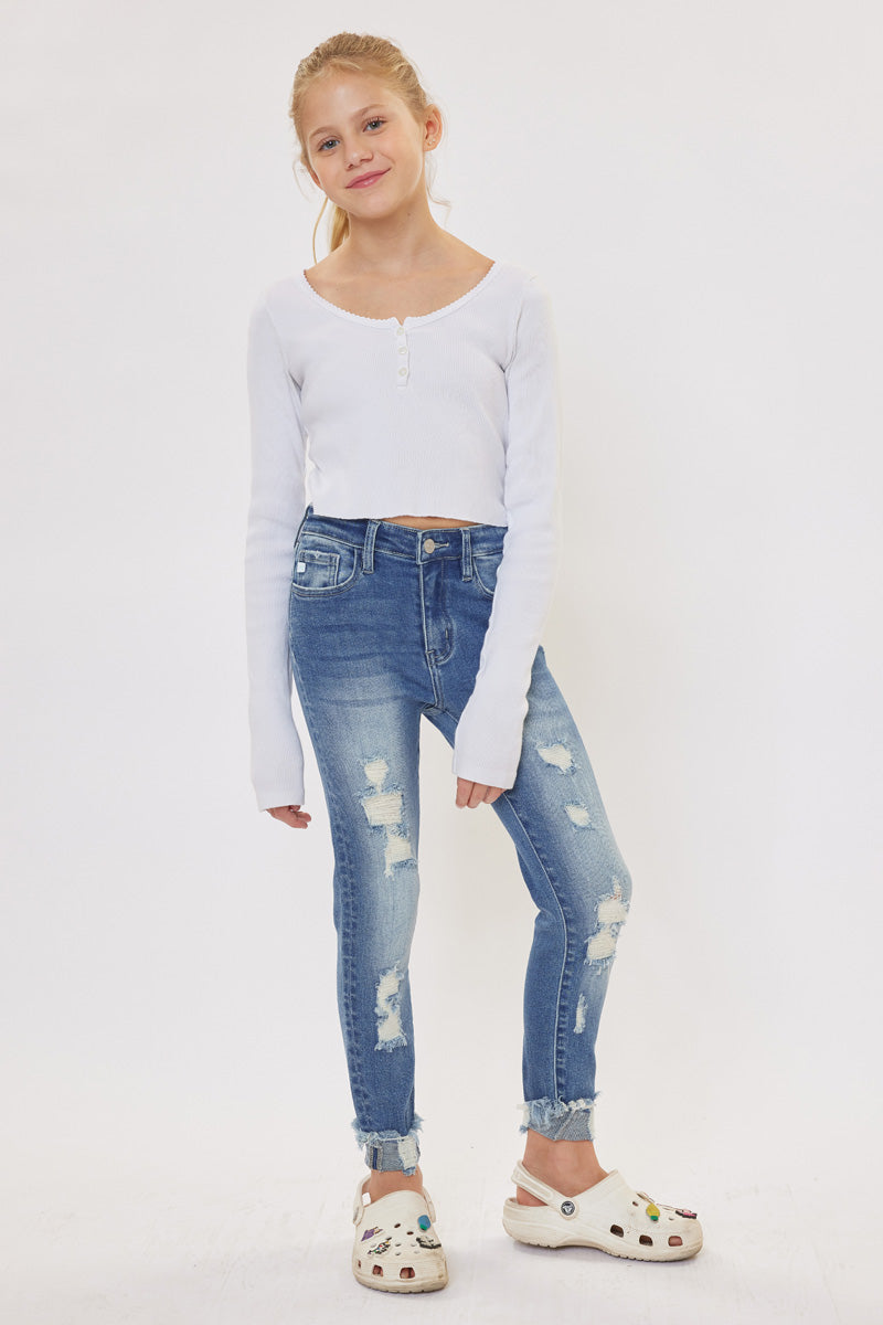 Cole High Rise Ankle Skinny Jeans for Kids - Stretch Denim Pants for Girls & Boys - Comfortable School & Play Outfit