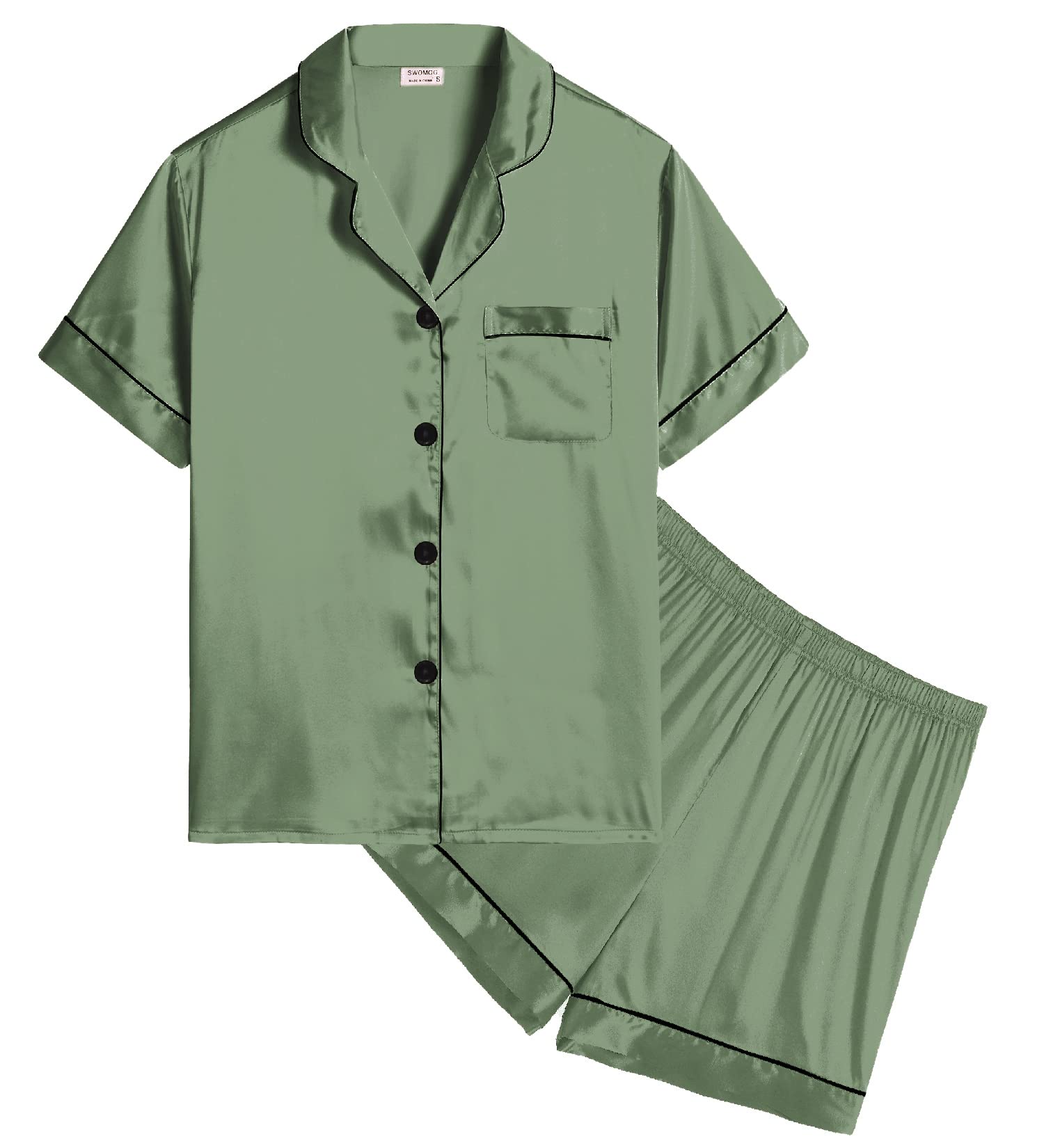 SWOMOG Kids Satin Pajama Set - Soft Button-Down Silk Pjs for Girls & Boys, Short Sleeve 2-Piece Nightwear - Perfect for Sleepovers, Bedtime & Family Lounge Time