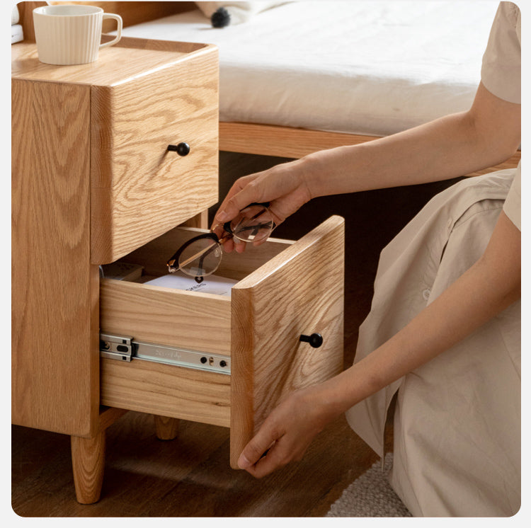 Solid Oak and Ash Wood Nightstand - Rustic Bedside Table with Drawer for Bedroom, Living Room, or Guest Room - Durable Wooden End Table for Home Decor