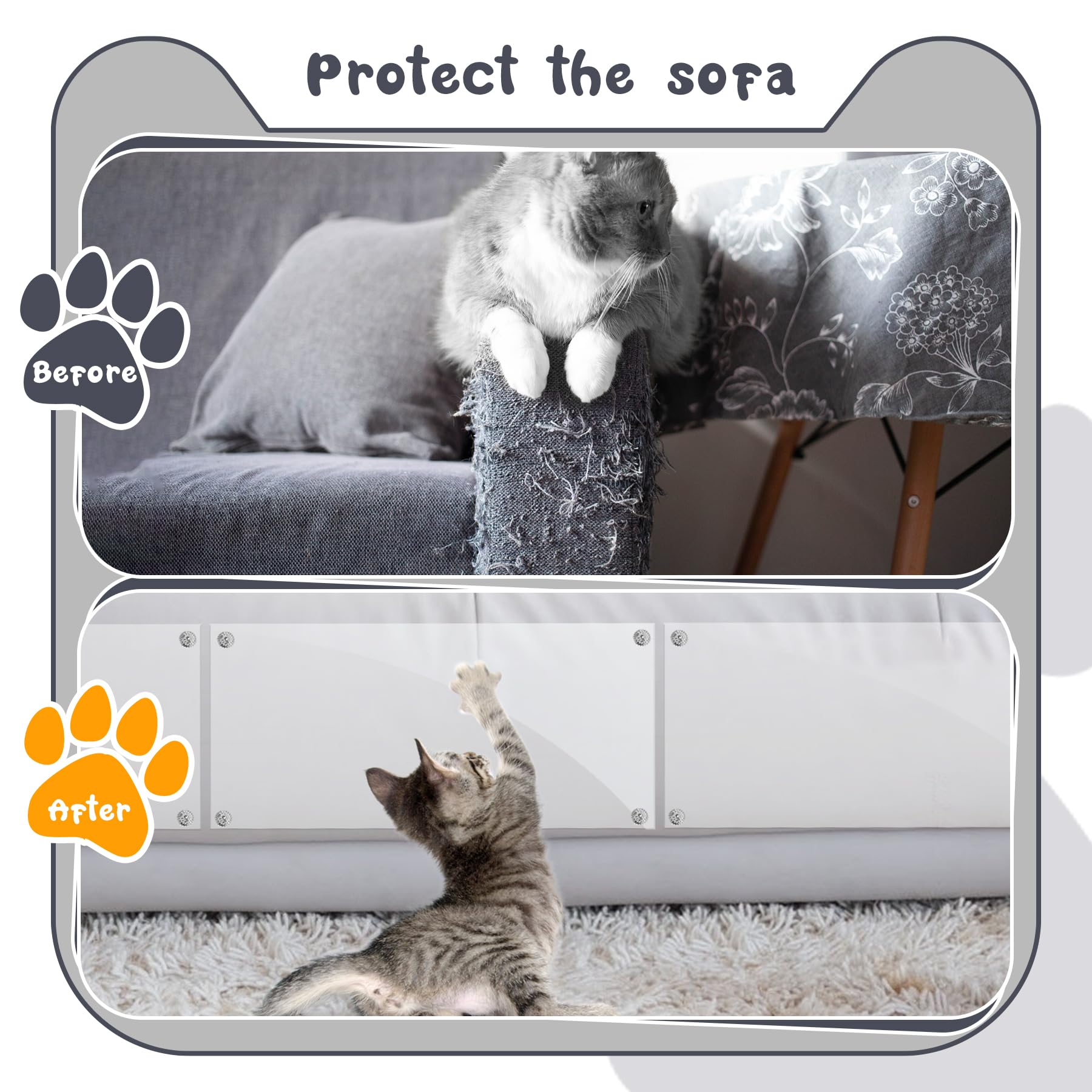 Double Thick Cat Scratch Furniture Protector - 10Pcs Clear Anti Scratch Couch Protector with 50 Pins | Durable Fabric Protector for Sofa, Chair & Furniture | Perfect for Pet Owners & Home Décor
