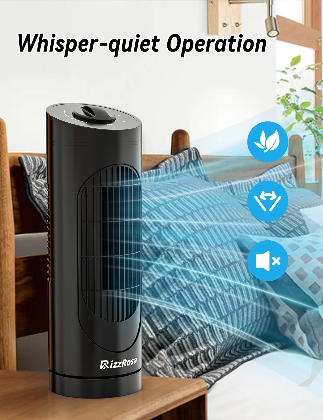 14 Inch Bladeless Tower Fan with 3-Speed Settings & 80° Oscillation - Ultra Quiet Cooling Desk Fan for Office, Bedroom, Home - Perfect for Work, Sleep & Summer Comfort