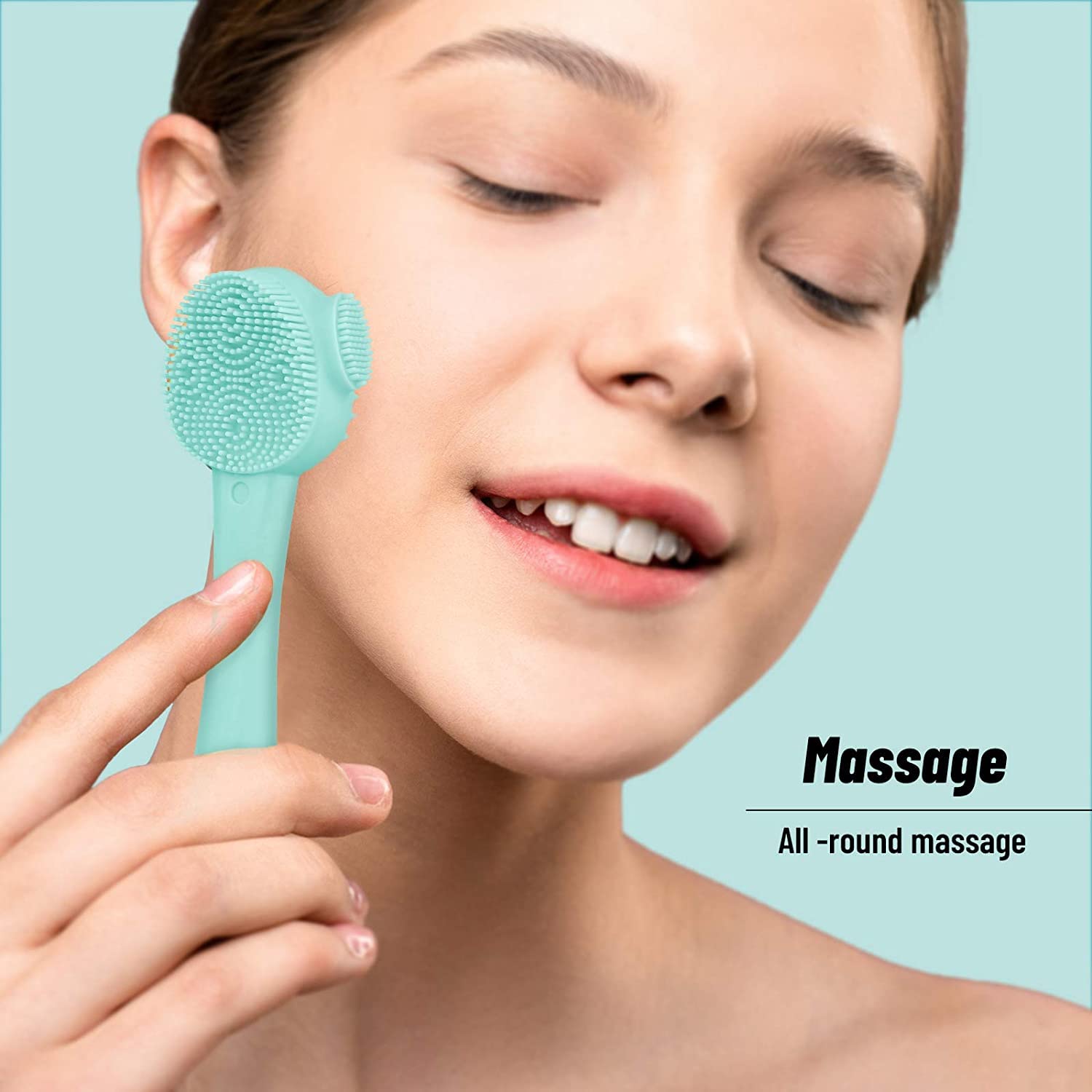 SYGA Silicone Face Cleansing Brush - Exfoliating Scrubber with Dual Head & Flexible Spatula for Deep Pore Cleaning, Blackhead Removal & Makeup Application | Perfect for Skincare Routine, Facial Massage & Mask Application (Green)