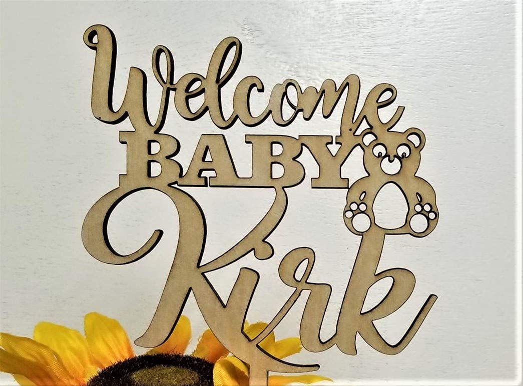 Personalized Welcome Baby Teddy Bear Cake Topper - Rustic Baby Shower Decor for Gender Reveal, Newborn Celebration, Baby Girl or Boy - Perfect for Baby Showers, Birth Announcements & Nursery Decor