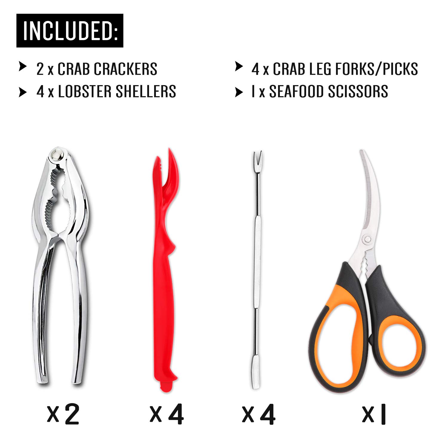 Premium 4-Piece Seafood Cracking & Picking Set - Includes 2 Crab Crackers, 4 Lobster Shellers, 4 Crab Leg Forks & 1 Seafood Scissors - Heavy Duty Nut & Shellfish Cracker Kit for Crab Legs, Lobster, Shrimp & More - Perfect for Seafood Boils, Dinner Parties & Family Gatherings