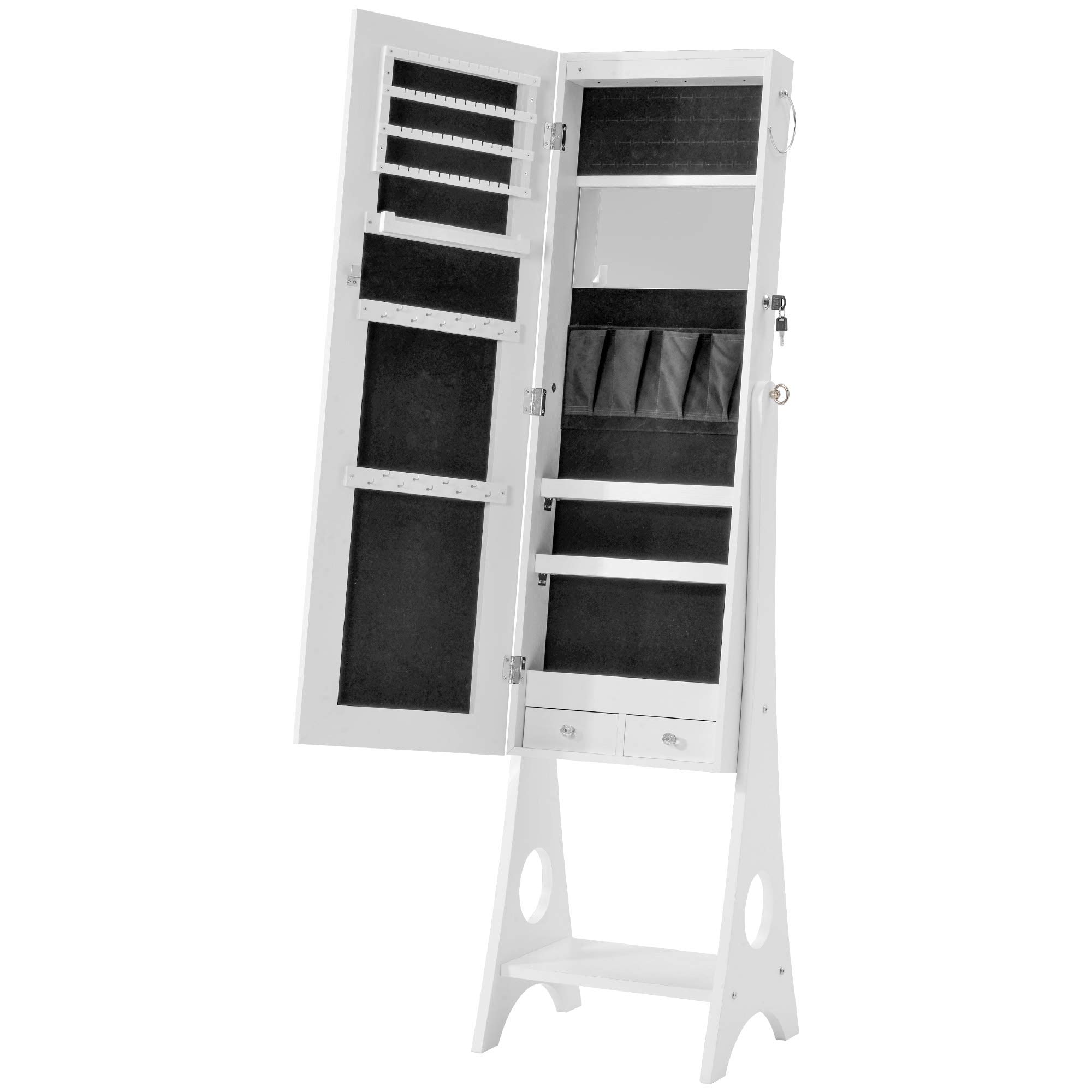Stylish LED Jewelry Storage Mirror Cabinet - White Vanity Organizer with Lights for Bedroom & Living Room | Perfect for Makeup, Jewelry Display & Home Decor