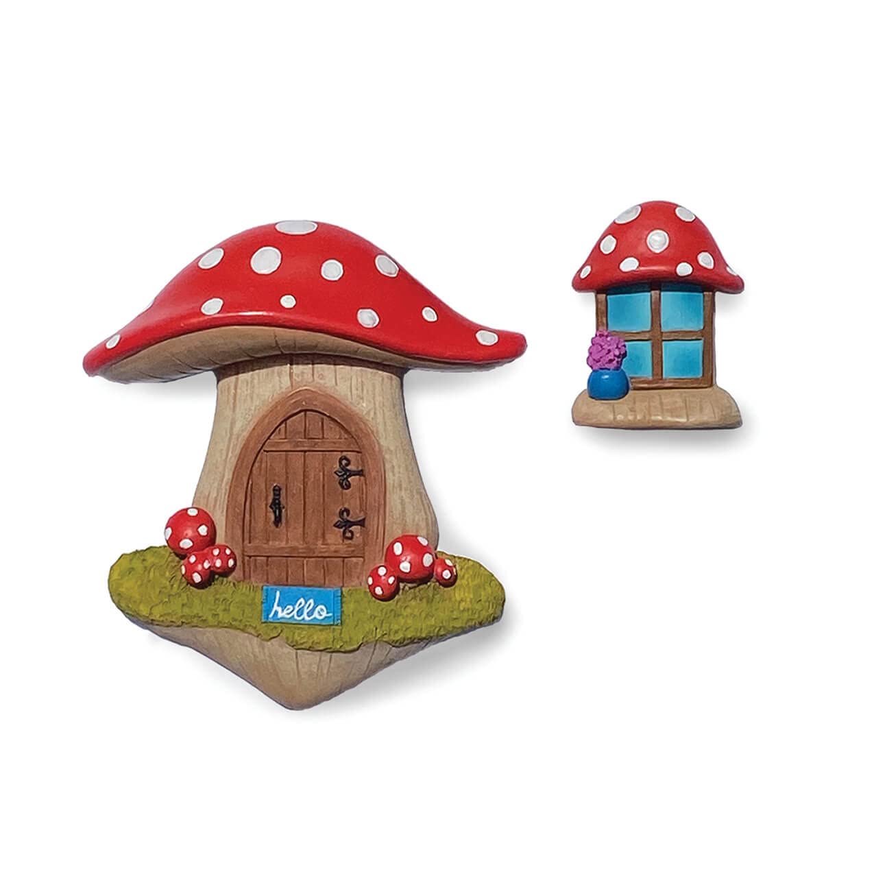 Enchanted Fairy Door and Window Set - Miniature Red Mushroom Fairy Garden Accessories for Fairy Houses, Gnomes & Mini Gardens | Perfect for DIY Fairy Gardens, Terrariums, and Whimsical Outdoor Decor