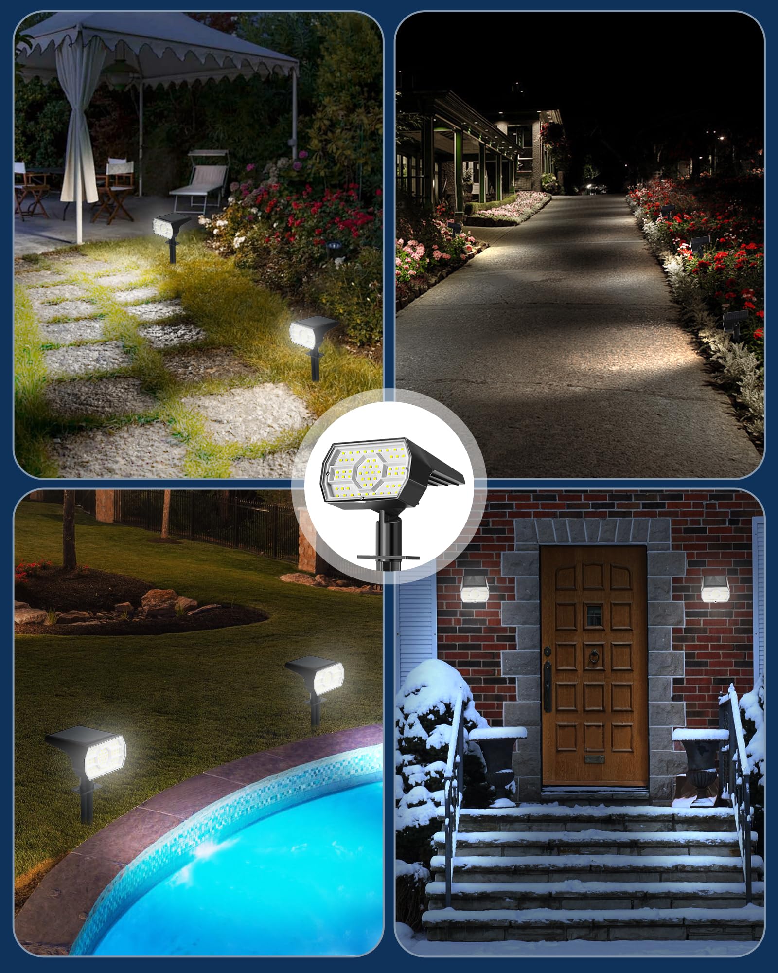 Kaxiida Solar Lights Outdoor Waterproof IP68 - 56 LED Solar Powered Spot Lights with 3 Lighting Modes for Yard, Patio, Garden, Pathway & Landscape - Dusk to Dawn Auto On/Off - Perfect for Backyard, Driveway, Deck, Walkway and Outdoor Decor