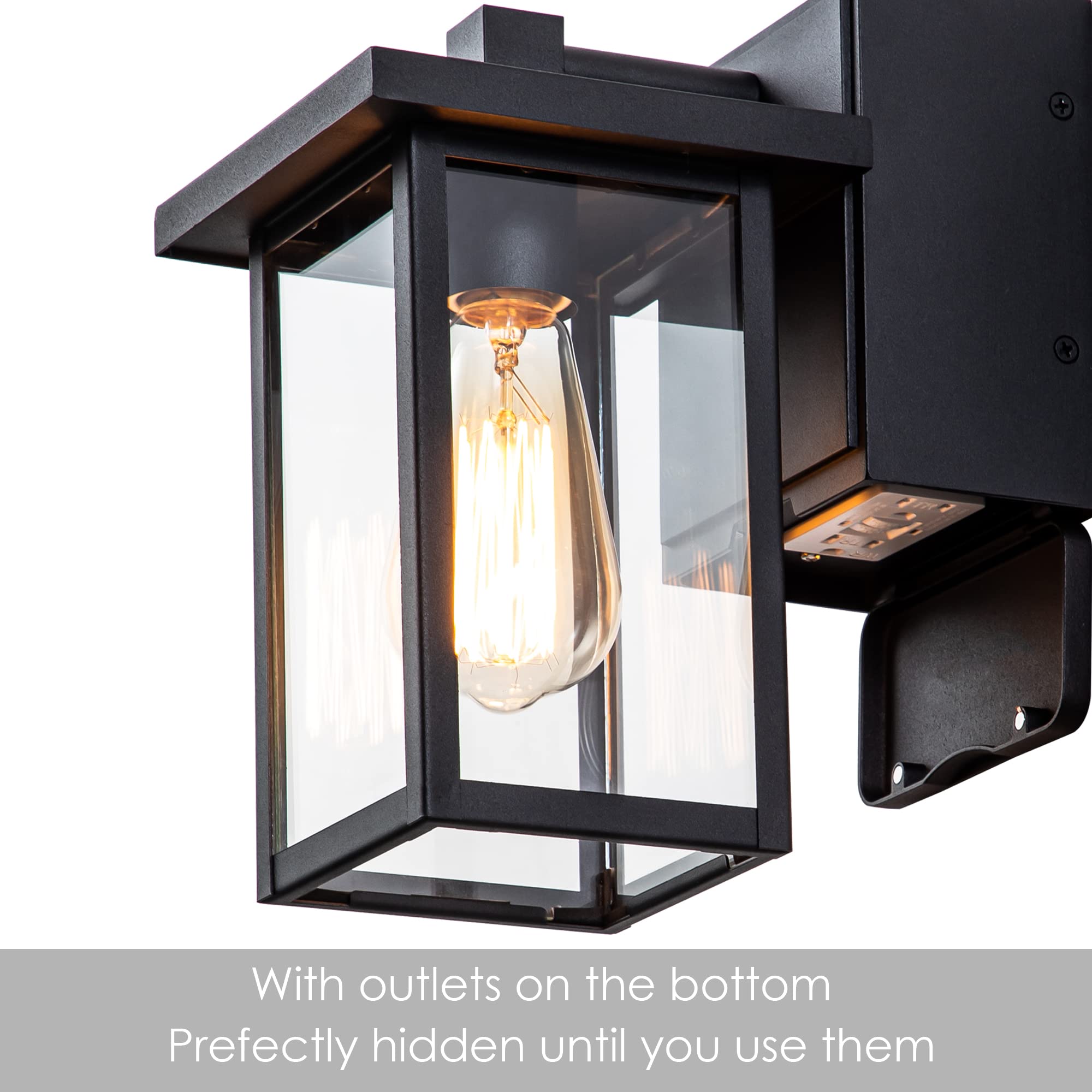 OUPAVOCS Outdoor Wall Lights with GFCI Outlet - Black Waterproof Exterior Light Fixture for Front Porch, Garage & Entryway - Durable Wall Mount Sconce Lantern for House & Doorway - Perfect for Patio, Garden & Backyard Lighting