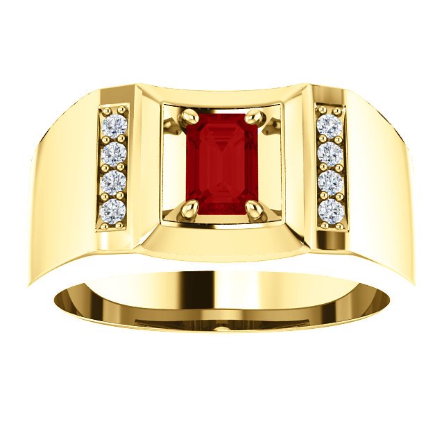 14K Gold Men's Ruby and Diamond Ring - 7/10 CT Ruby & 0.12 CTW Diamond Accent - Elegant Jewelry for Weddings, Anniversaries & Special Occasions