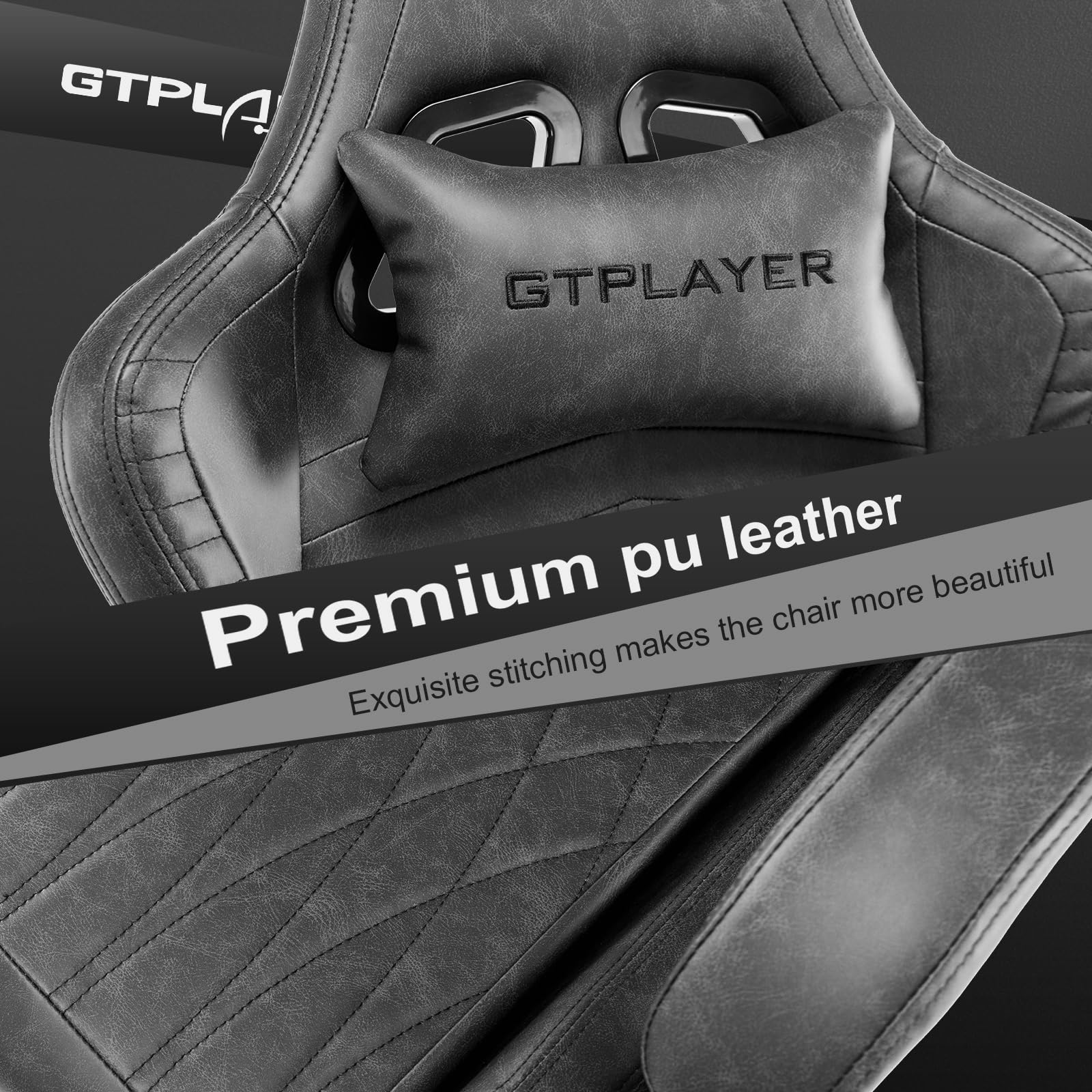 GTPLAYER Ergonomic Gaming Chair - PU Leather Office Chair with Adjustable Height & Lumbar Support - Grey Computer Chair for Home & Gaming Setup
