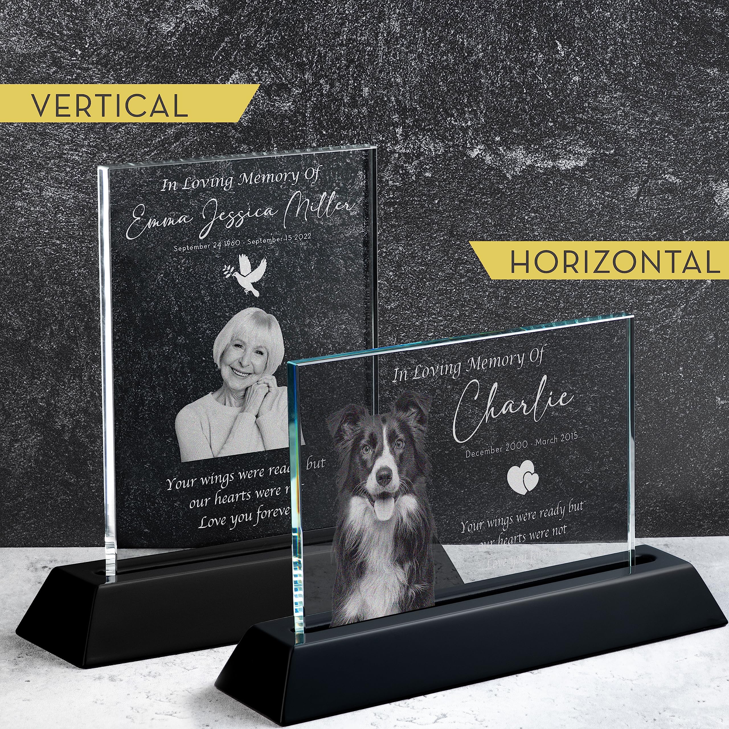 Personalized 3D Photo Crystal Sympathy Gifts - Custom Engraved with Your Photo, Name & Date - Memorial Keepsake for Loss of Loved Ones - Perfect for Funerals, Memorials & Healing Gifts (Horizontal)