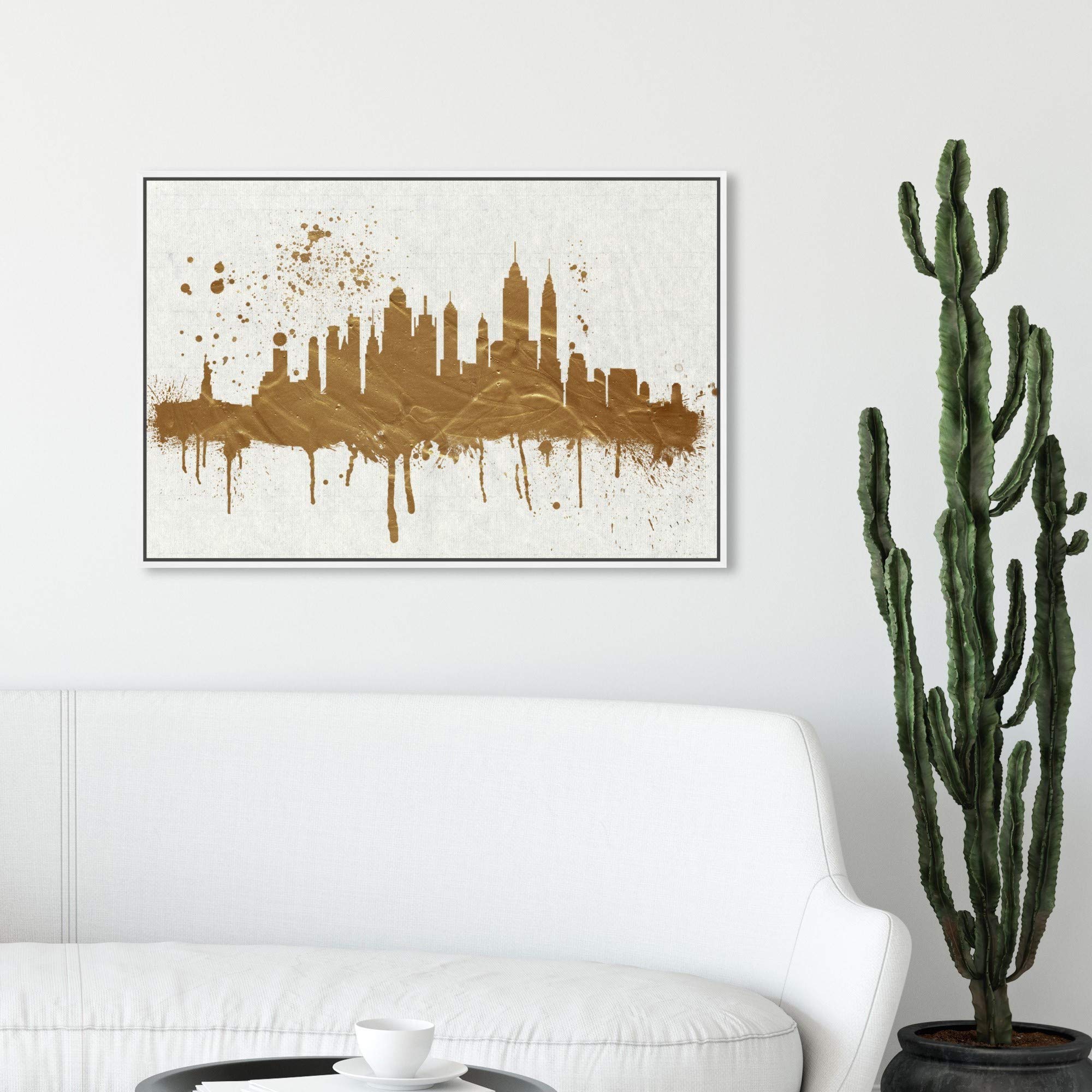 Gold NY Skyline Wall Art Canvas Print - Modern Cityscape Decor for Living Room, Office & Bedroom