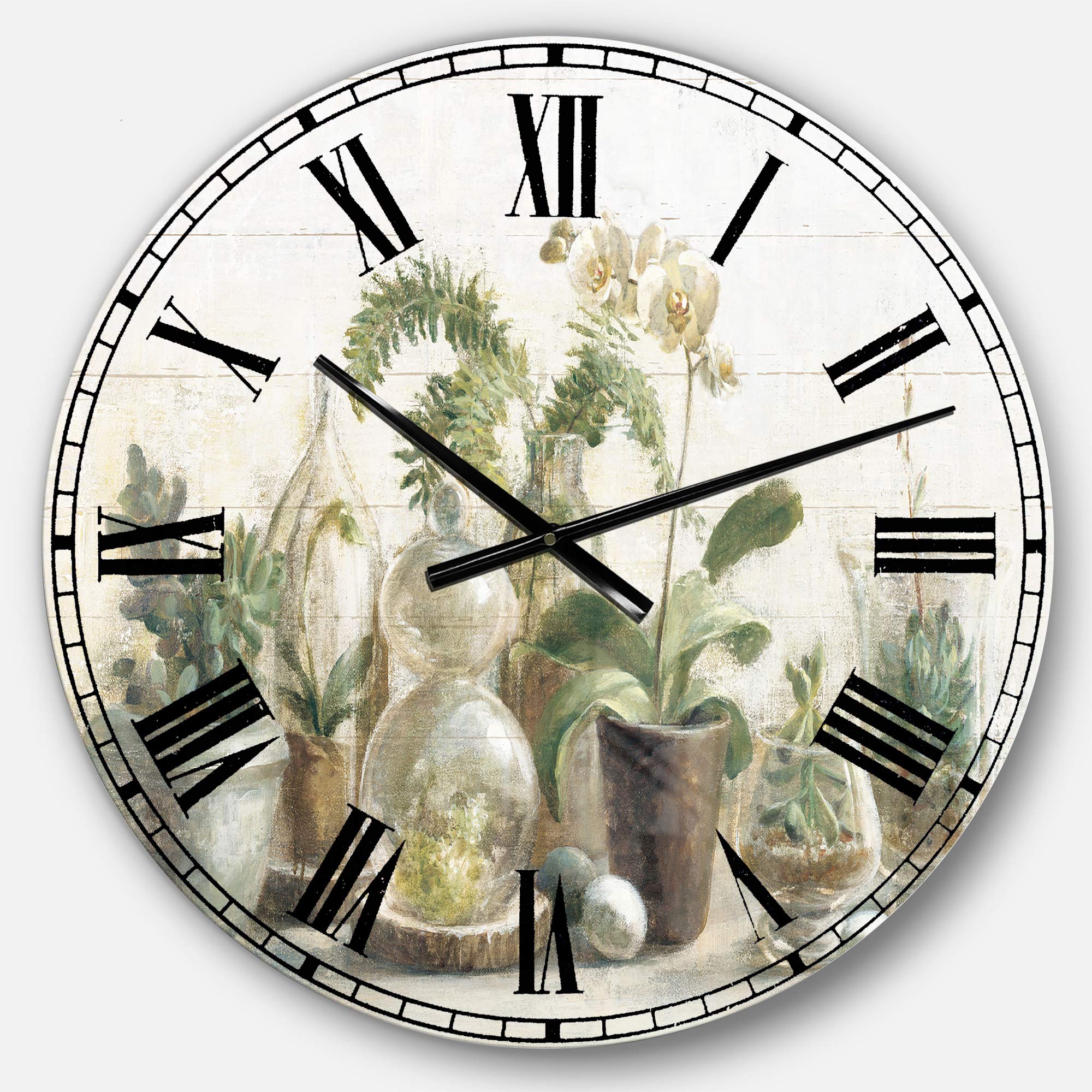 Designart Greenhouse Orchids Wall Art - Farmhouse Round Metal Wall Clock for Home Decor | Perfect for Living Room, Bedroom & Office Decoration | Elegant Floral Wall Clock for Kitchen, Dining Room & Entryway
