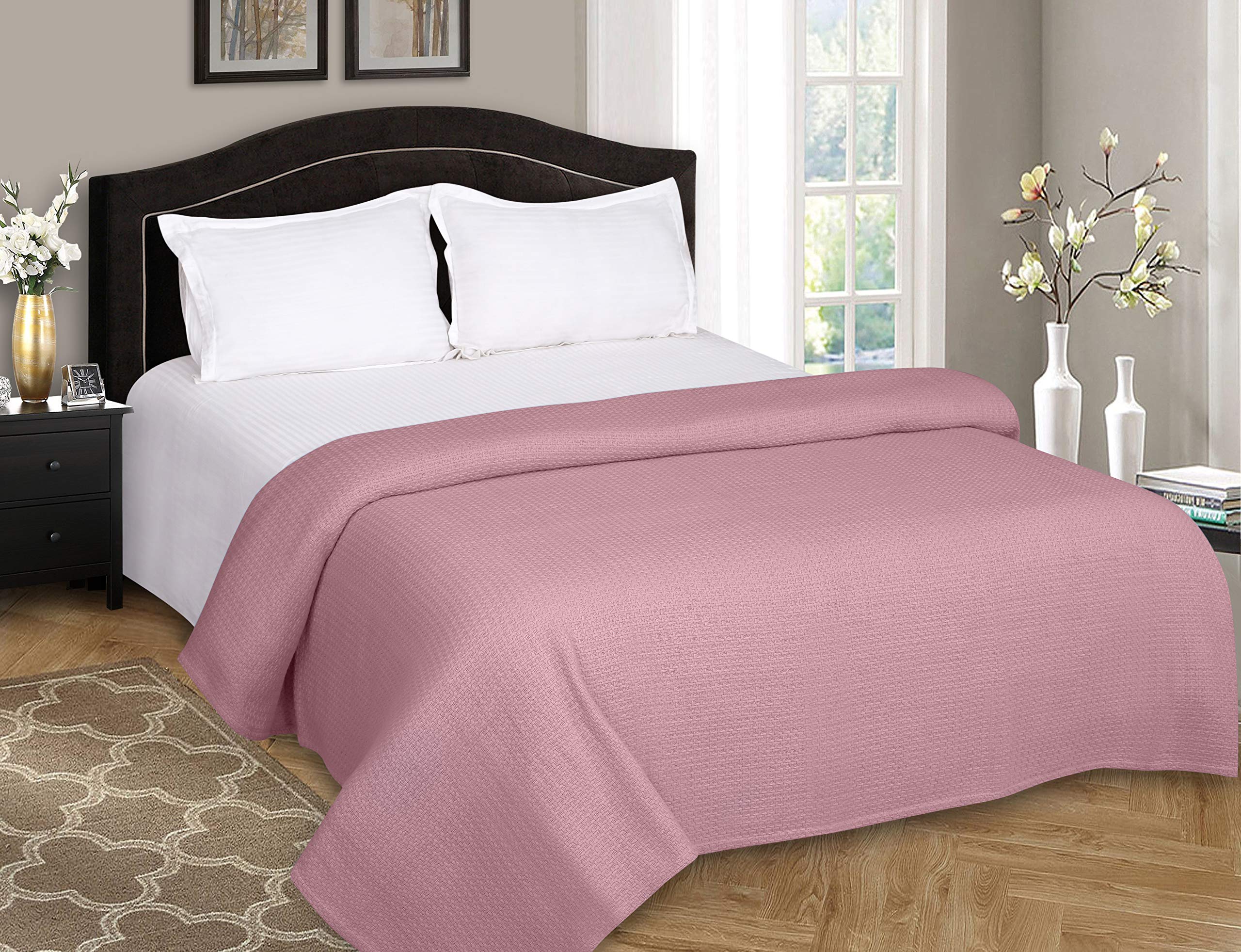 BELIZZI HOME 100% Cotton King Size Thermal Blanket - Breathable All Season Bed Blanket for Layering - Soft & Cozy Purple Blanket for Bedroom, Living Room, and Guest Room Comfort