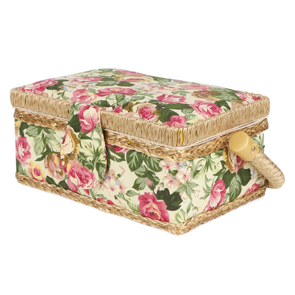 Portable Sewing Basket for Buttons, Scissors & Thread - Household Sewing Kit with Storage Organizer (Pastoral Rose Design) - Perfect for Home, Travel & Craft Projects