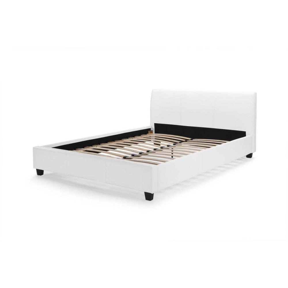 Vernazza Collection White Double Bed Frame - Modern & Sturdy Platform Bed for Bedroom, Guest Room, Dorm, or Apartment