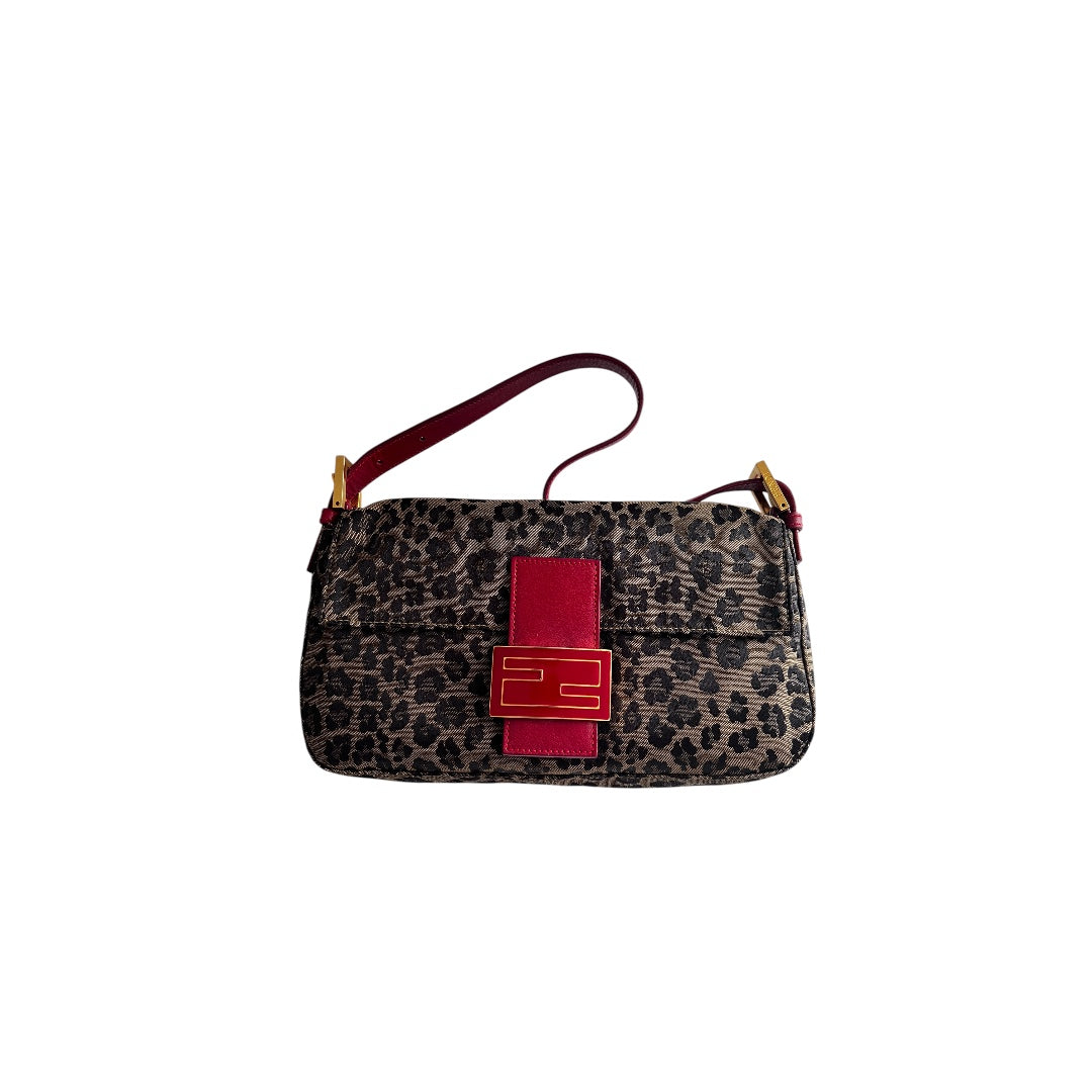 Vintage Fendi Cheetah Print Enamel Buckle Baguette Bag - Stylish Shoulder Bag for Women, Perfect for Parties, Date Nights & Fashion Events