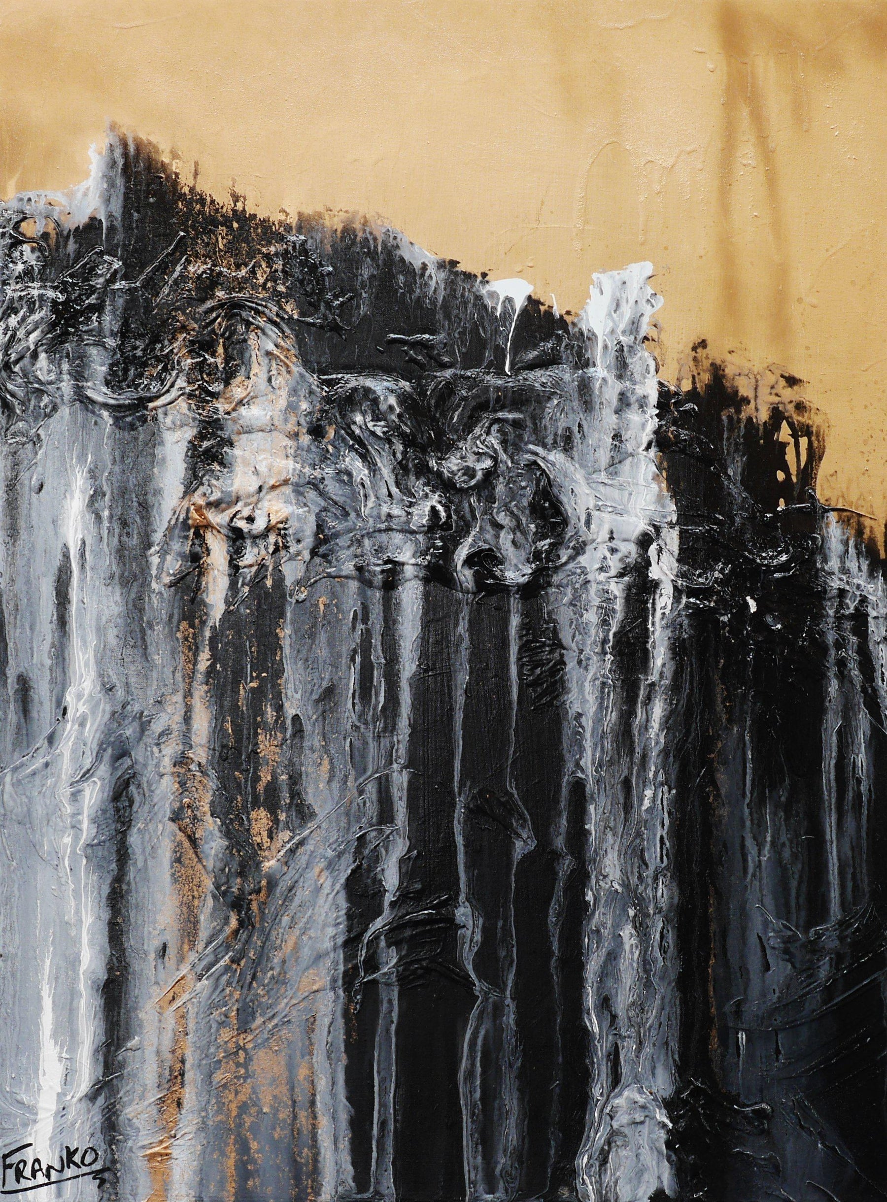 Golden Licorice 75cm x 100cm Black Gold Abstract Canvas Art - Modern Wall Decor for Living Room, Bedroom & Office