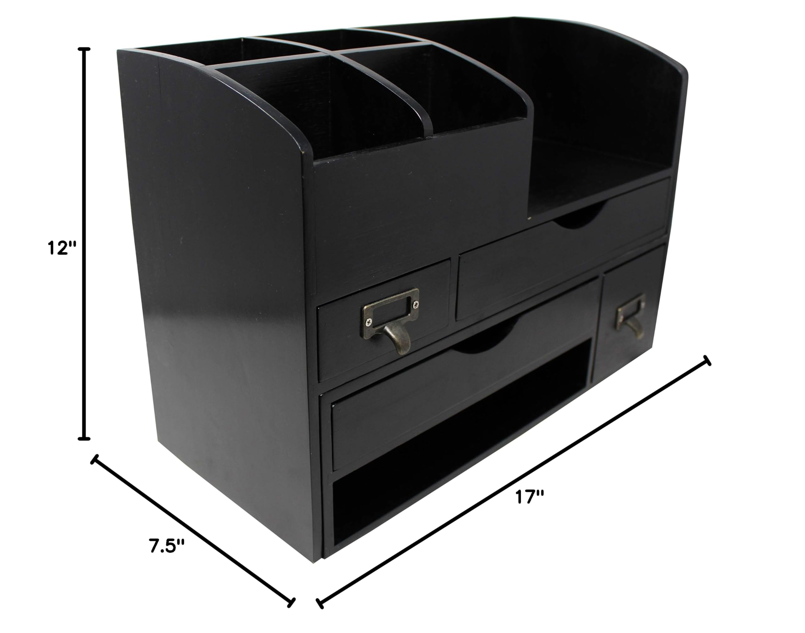 Adjustable Wooden Desk Organizer - Black Office Storage Shelf for Supplies, Accessories & Mail | Perfect for Desktop, Tabletop, Counter & Workspace Organization