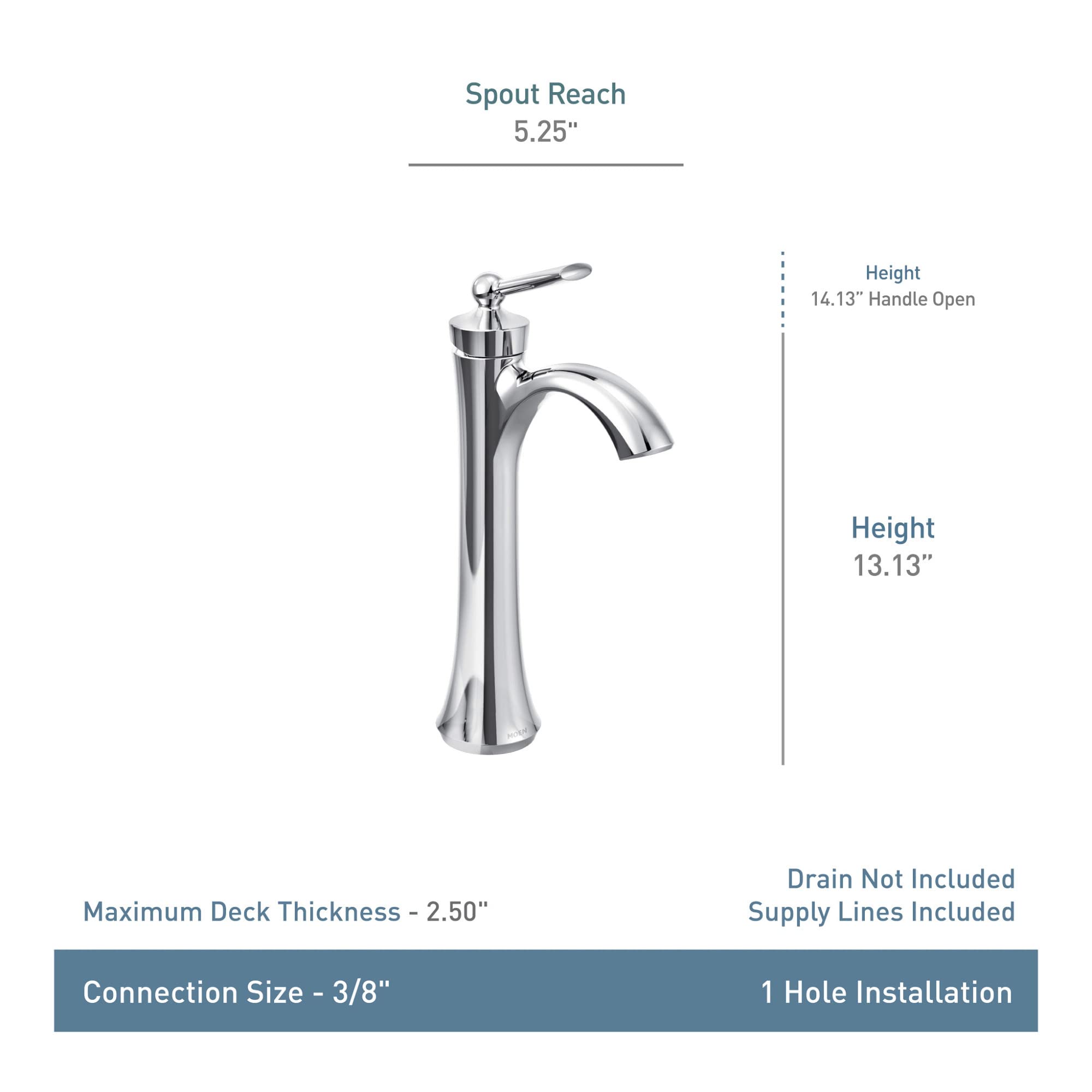 Moen Wynford Chrome One-Handle High Arc Vessel Sink Bathroom Faucet - 4507 - Modern Waterfall Spout for Bathroom Vanity Sink, Perfect for Contemporary Home & Hotel Decor