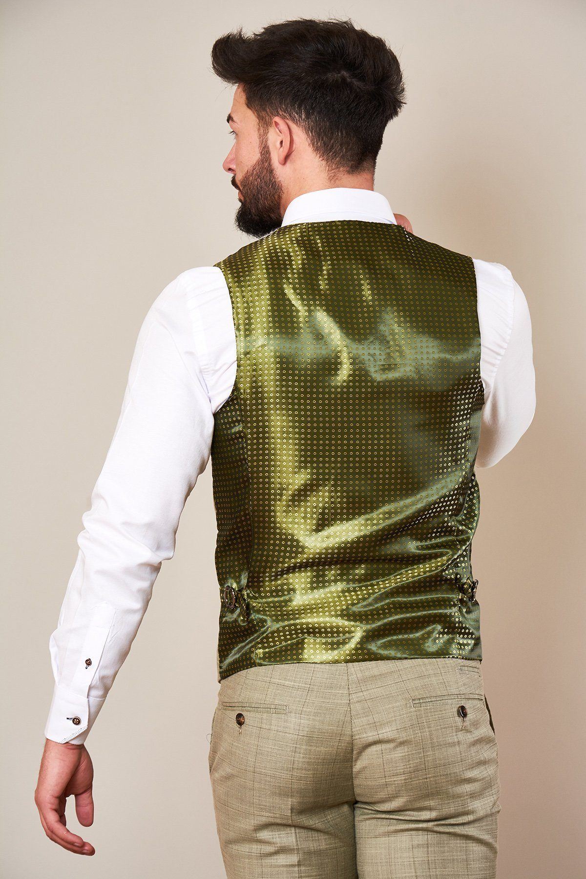 Mustard Beige Check Single Breasted Waistcoat for Men - Stylish Formal Vest for Weddings, Office & Business Attire
