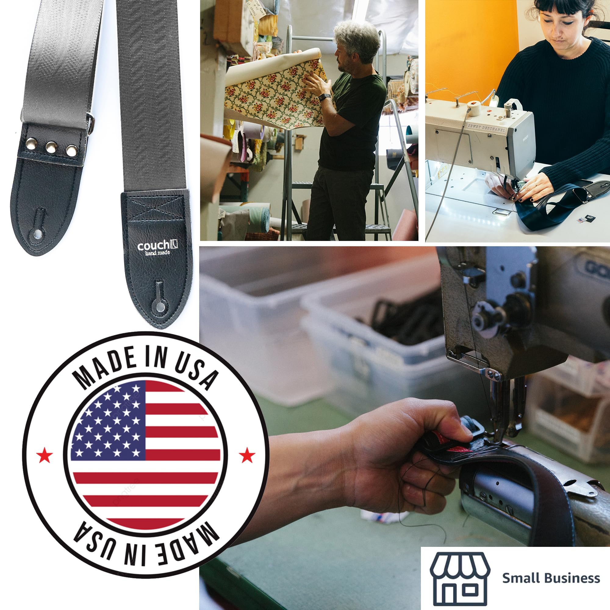 Recycled Seatbelt Guitar Strap - Made in USA | Adjustable & Durable Silver Guitar Strap for Acoustic/Electric Guitars | Perfect for Live Performances & Studio Sessions