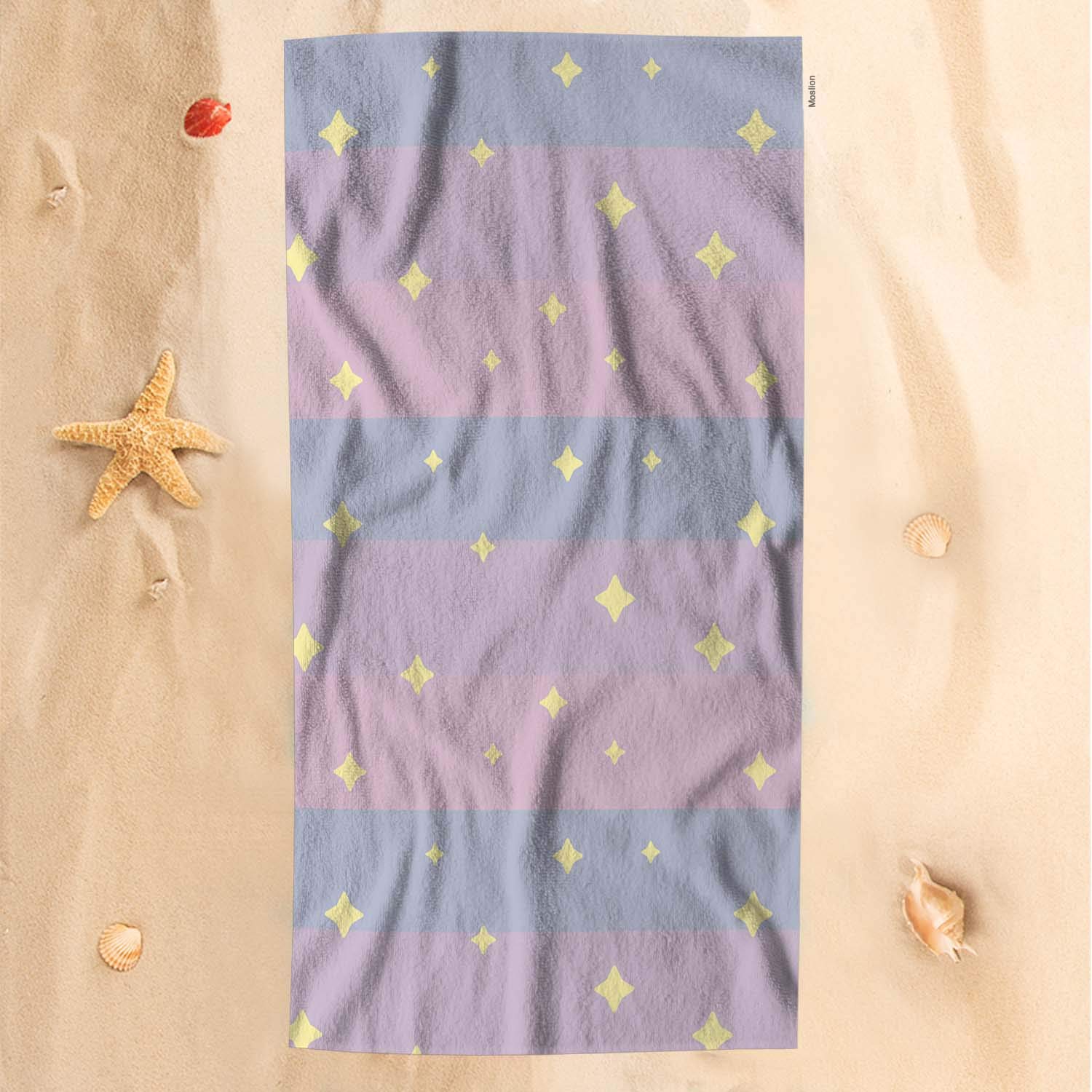 **Soft Microfiber Star Bath Towel for Kids - 32x64 Inch, Cute Fantasy Night Sky Design in Yellow, Pink & Blue Stripes - Perfect for Baby, Beach, Bathroom & Nursery Decor**