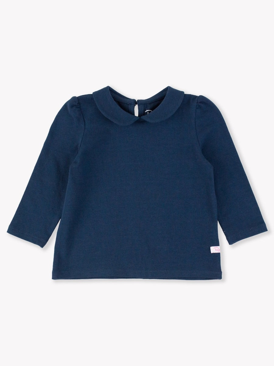 Peter Pan Collar Long Sleeve Blouse for Women - Elegant Dark Navy Tunic Top | Perfect for Office Wear, Date Night & Casual Outfits