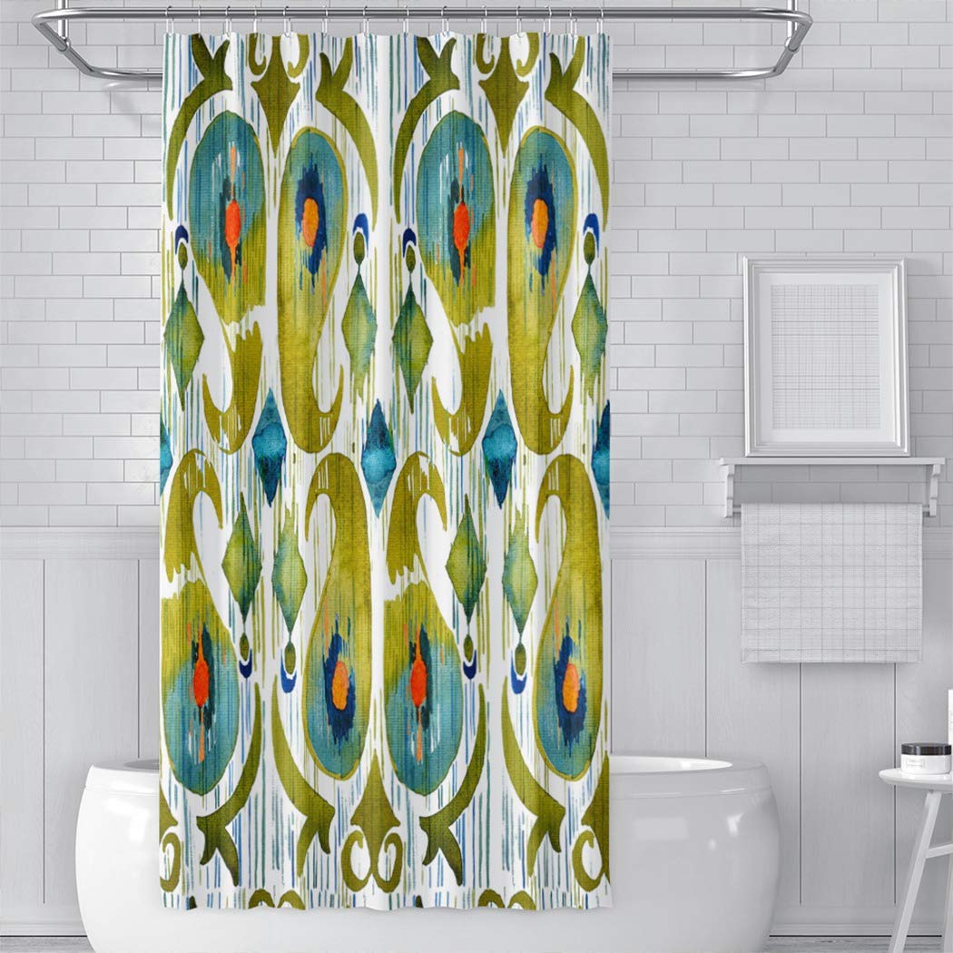 KELEMO Watercolor Green Tribal Peacock Feather Shower Curtain - 54 x 72 Inch Bathroom Decor, Waterproof & Mold Resistant for Bath, Shower Stall - Perfect for Bohemian, Tropical & Vintage Style Bathrooms