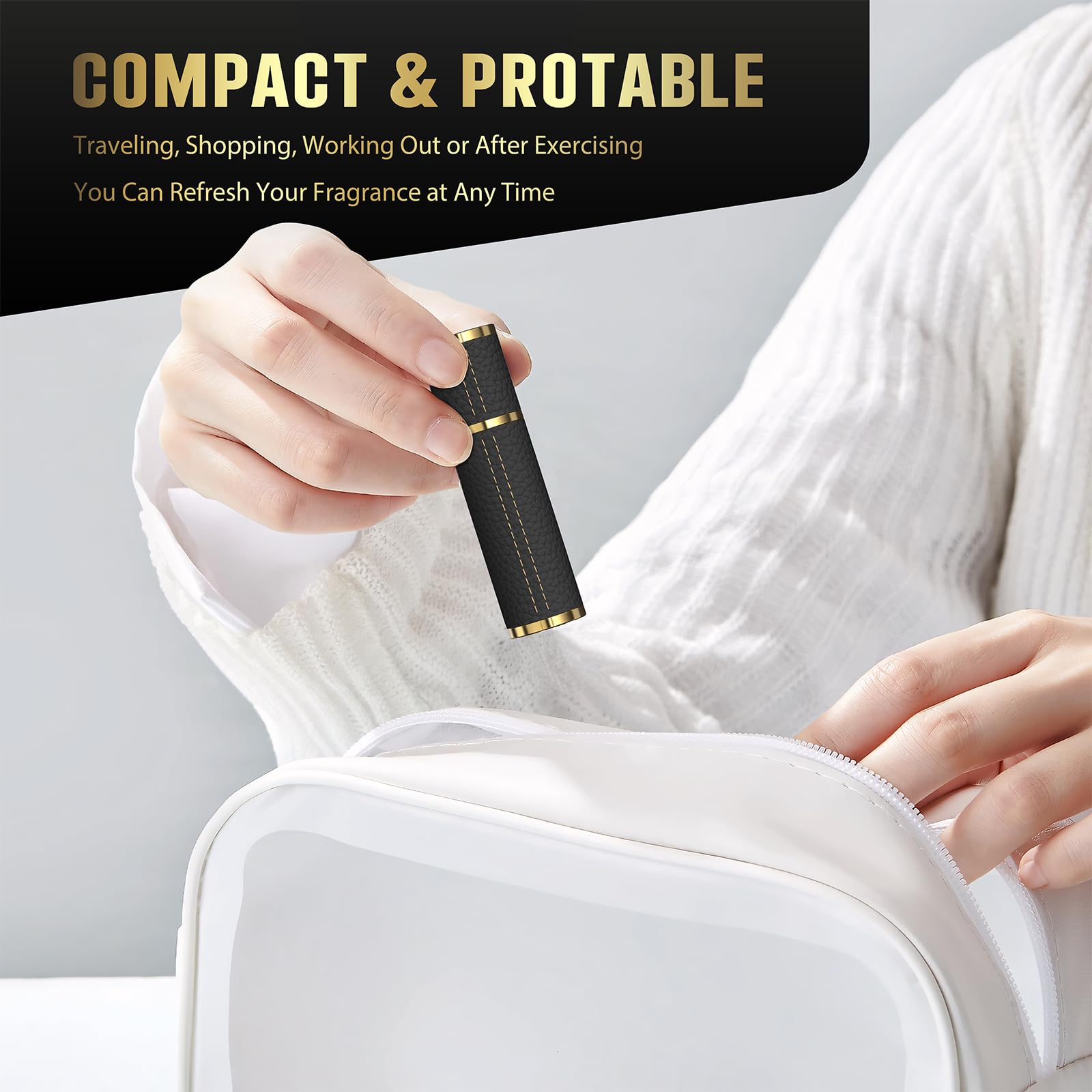 Refillable Travel Perfume Bottle - 5ml Portable Perfume Atomizer & Cologne Sprayer - Mini Empty Fragrance Spray Bottle for Women & Men (Black) - Perfect for Airplane Travel, Gym, Purse & On-the-Go Use