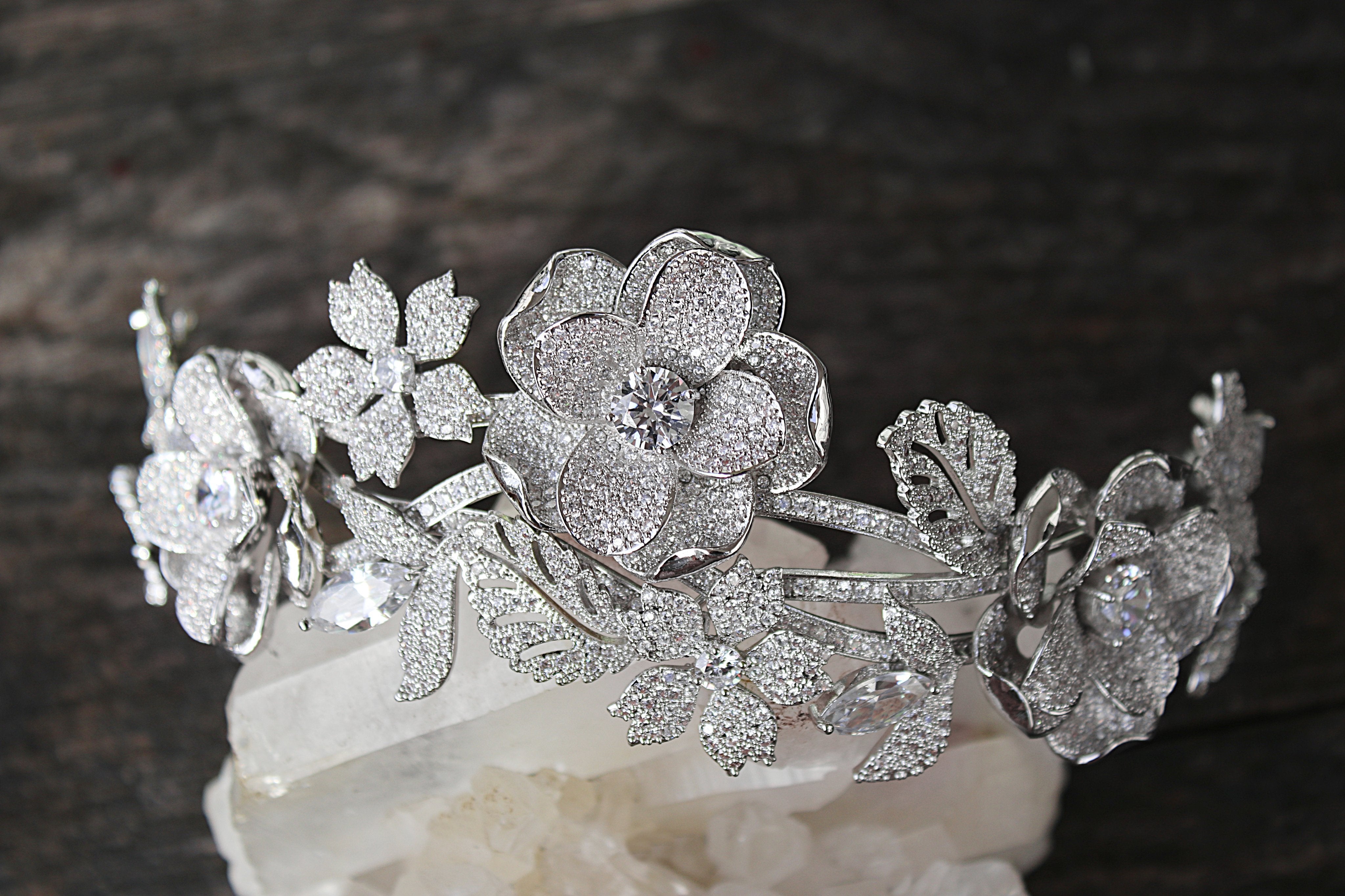 LENA Floral Headpiece Tiara - Elegant Bridal Hair Accessory for Weddings, Prom, and Special Occasions