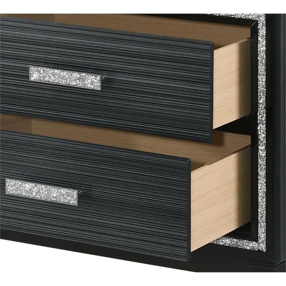 Acme Haiden Wooden 2-Drawer Nightstand with Silver Trim in Weathered Black - Modern Bedside Table for Bedroom, Living Room & Guest Room