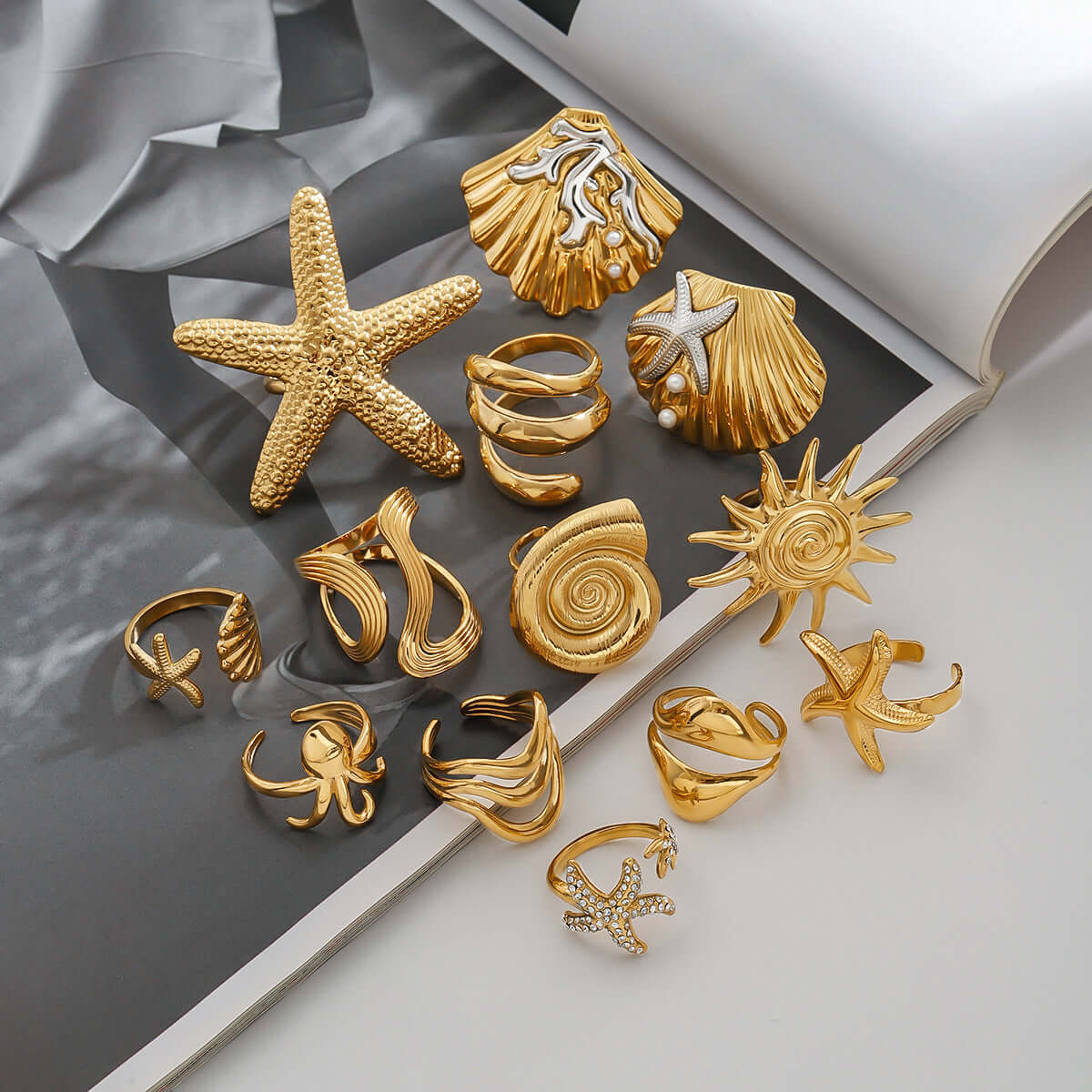 Summer Shell Starfish Thumb Ring for Women - Boho Beach Jewelry | JDR1008 - Perfect for Vacation, Beach Parties, and Summer Fashion Accessories
