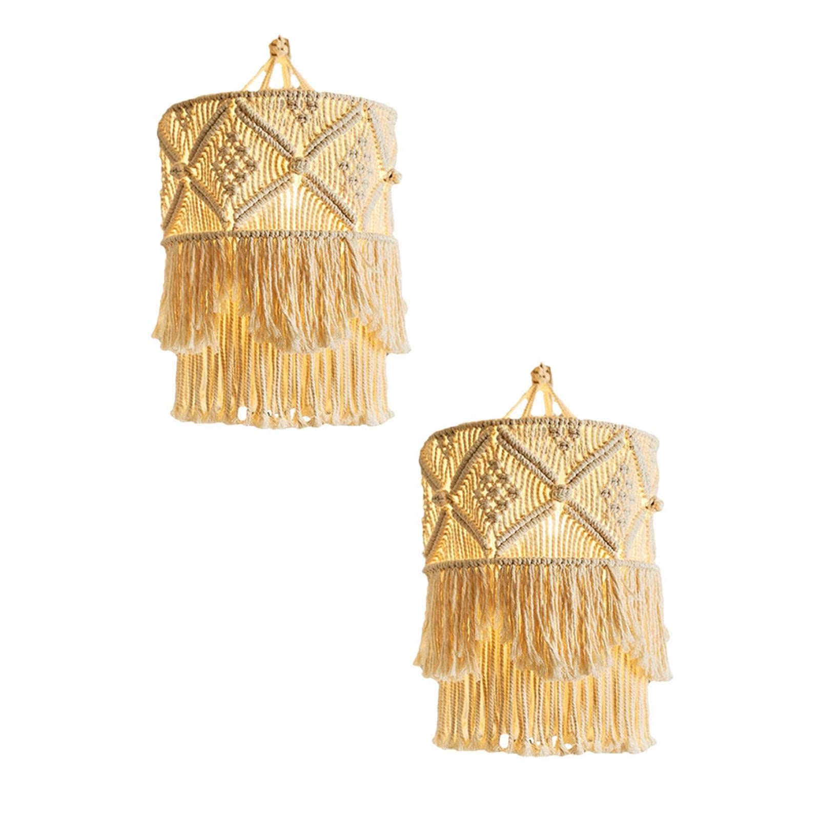 Bohemian Macrame Tassel Lamp Shade - 2X Handwoven Nordic Style Lampshade Cover for Bedroom, Nursery, Hotel & Party Decor - Perfect for Boho Chic Home Lighting and Cozy Ambiance