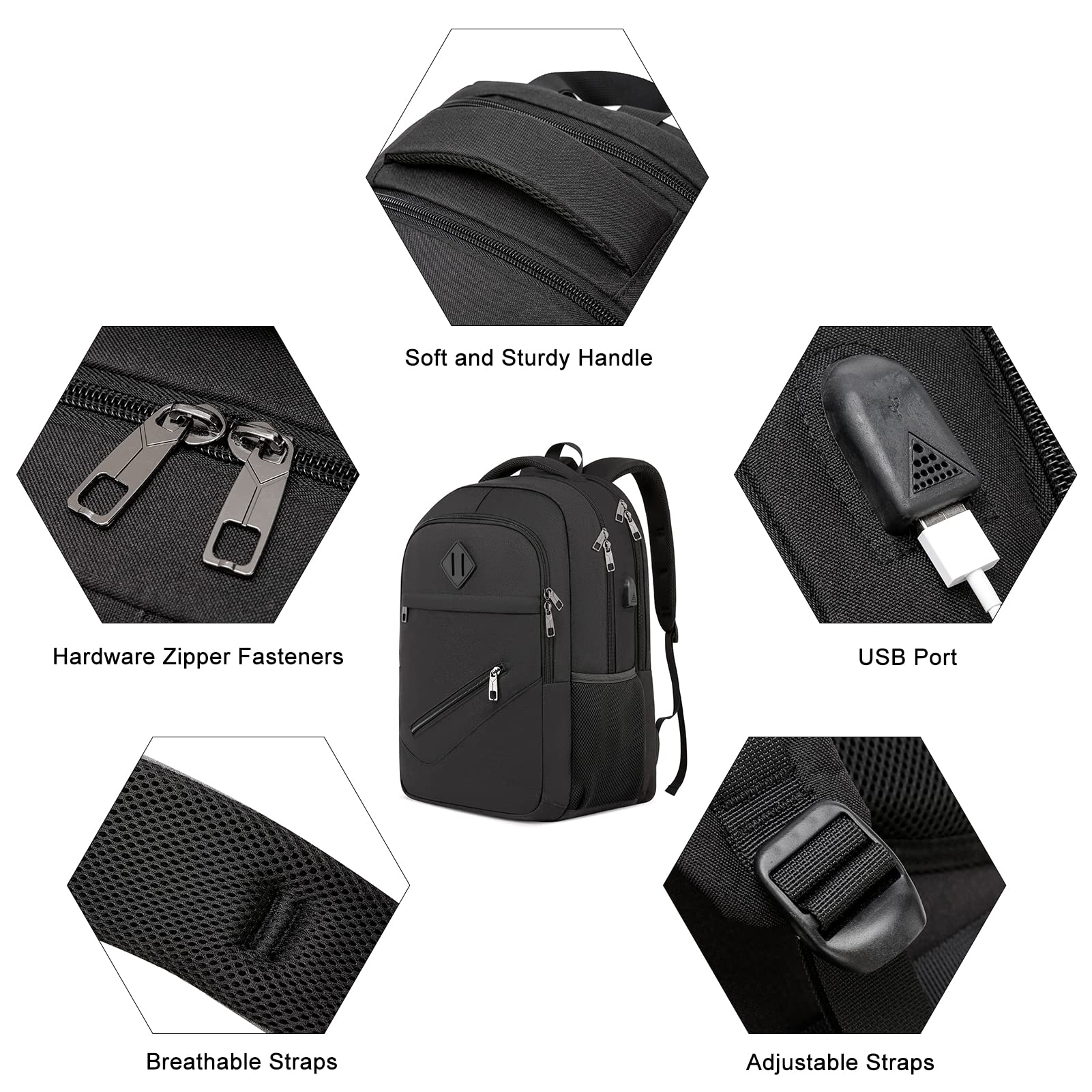Durable Anti-Theft Water Resistant Laptop Backpack for Men & Women - 15.6 Inch USB Charging Travel Backpack for School, Work & College Students - Perfect Gift for Teen Boys & Girls (Black) - Ideal for Commuting, Business Trips & Campus Life