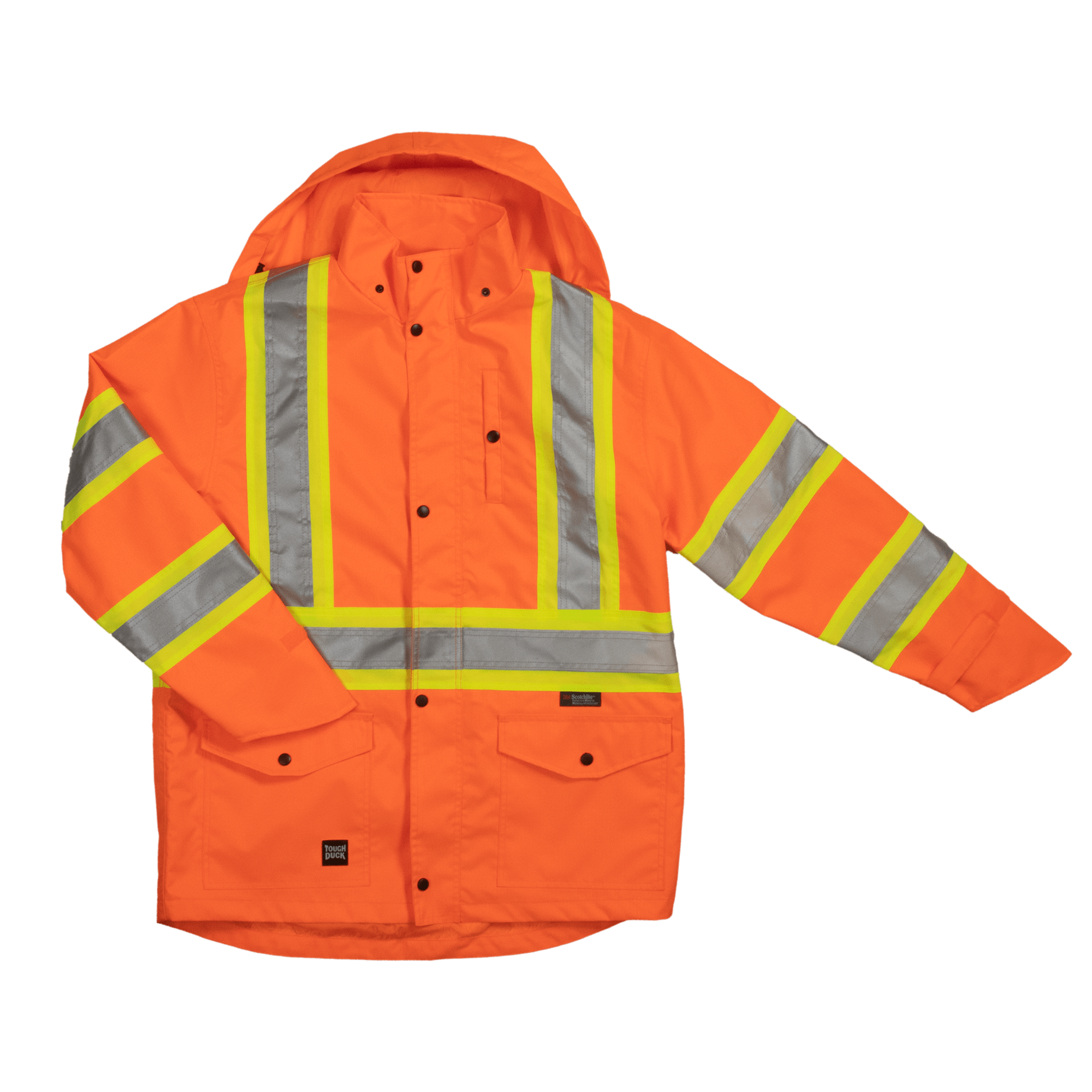 Tough Duck SJ35 Heavy Duty Safety Rain Jacket - Waterproof, Windproof Work Jacket for Construction, Outdoor & Rainy Weather Protection